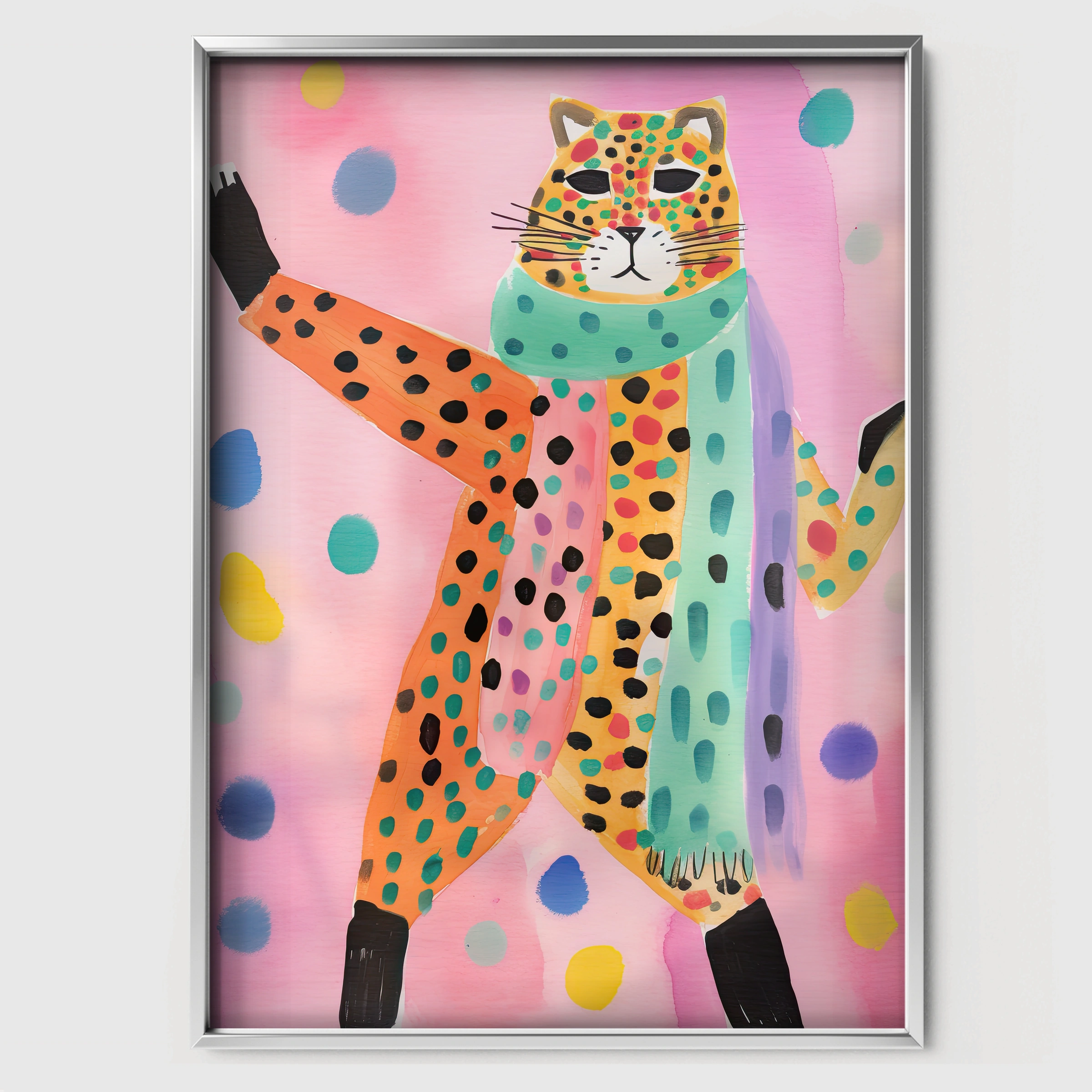Dancing Leopard Nursery Print - white framed nursery wall art print