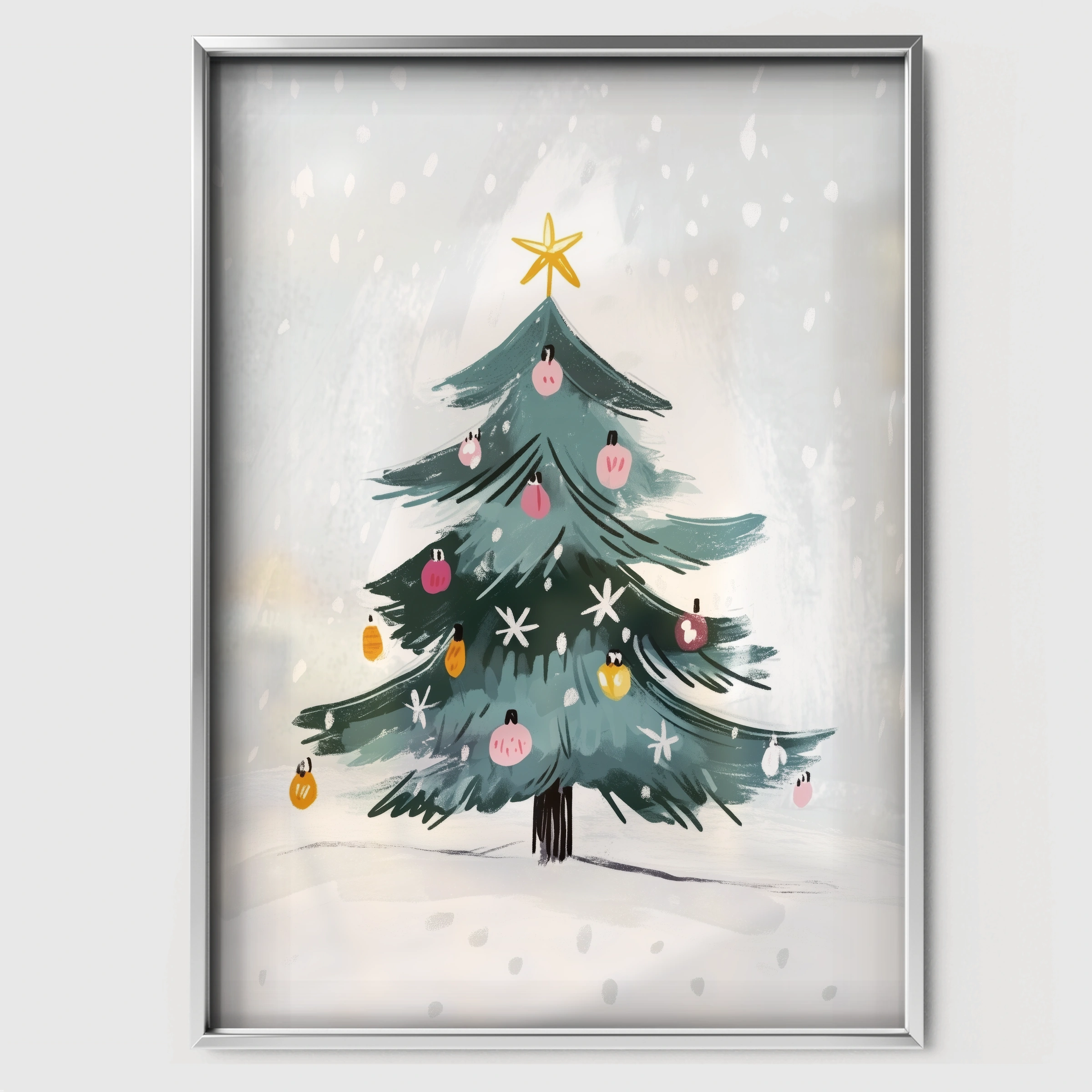 Decorated Christmas Tree Print - white framed nursery wall art print
