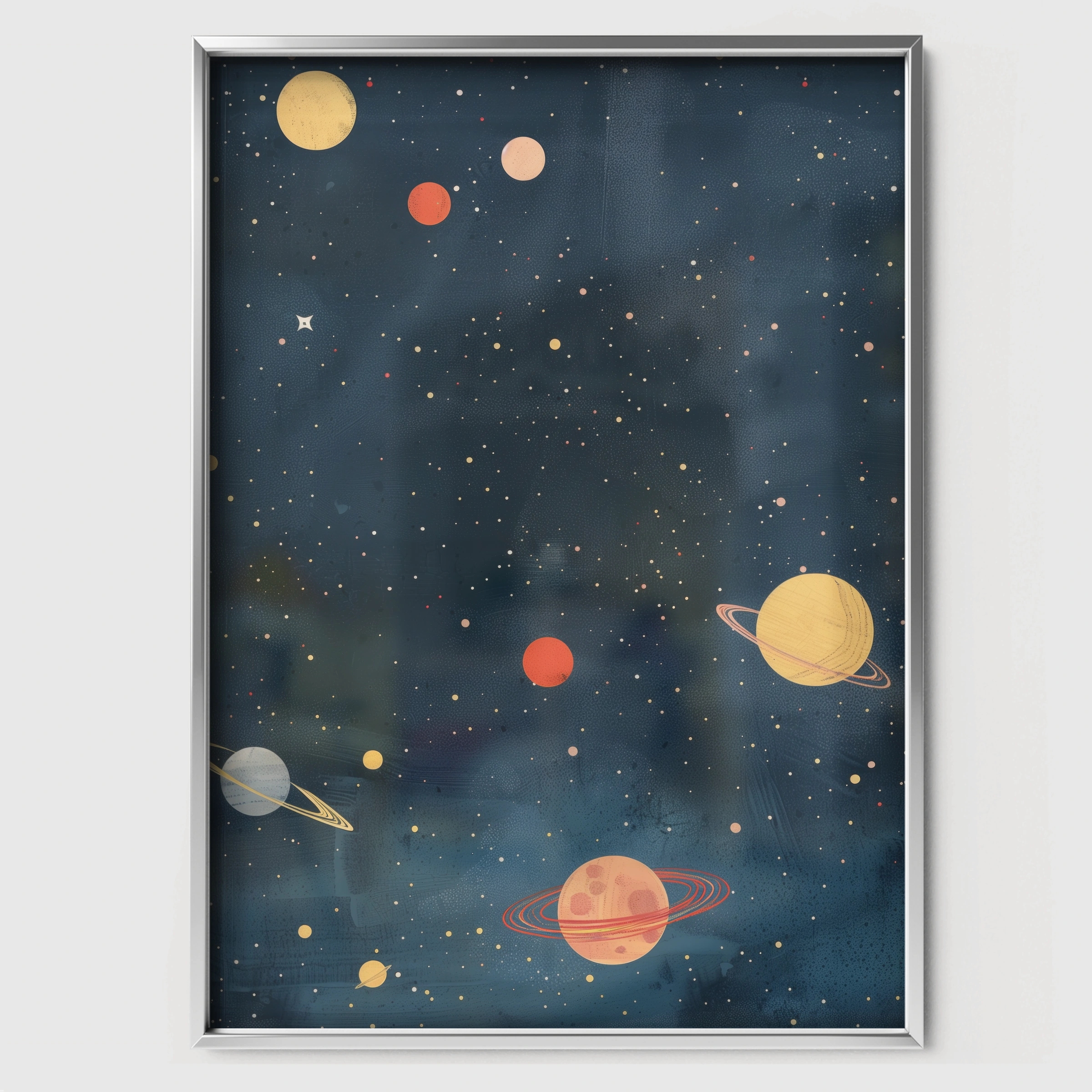 Deep Space Nursery Print - white framed nursery wall art print