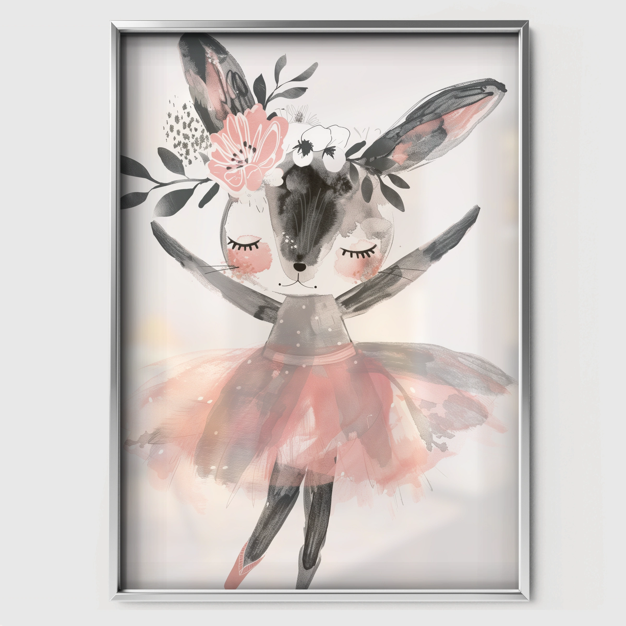Deer Ballerina Nursery Print - white framed nursery wall art print