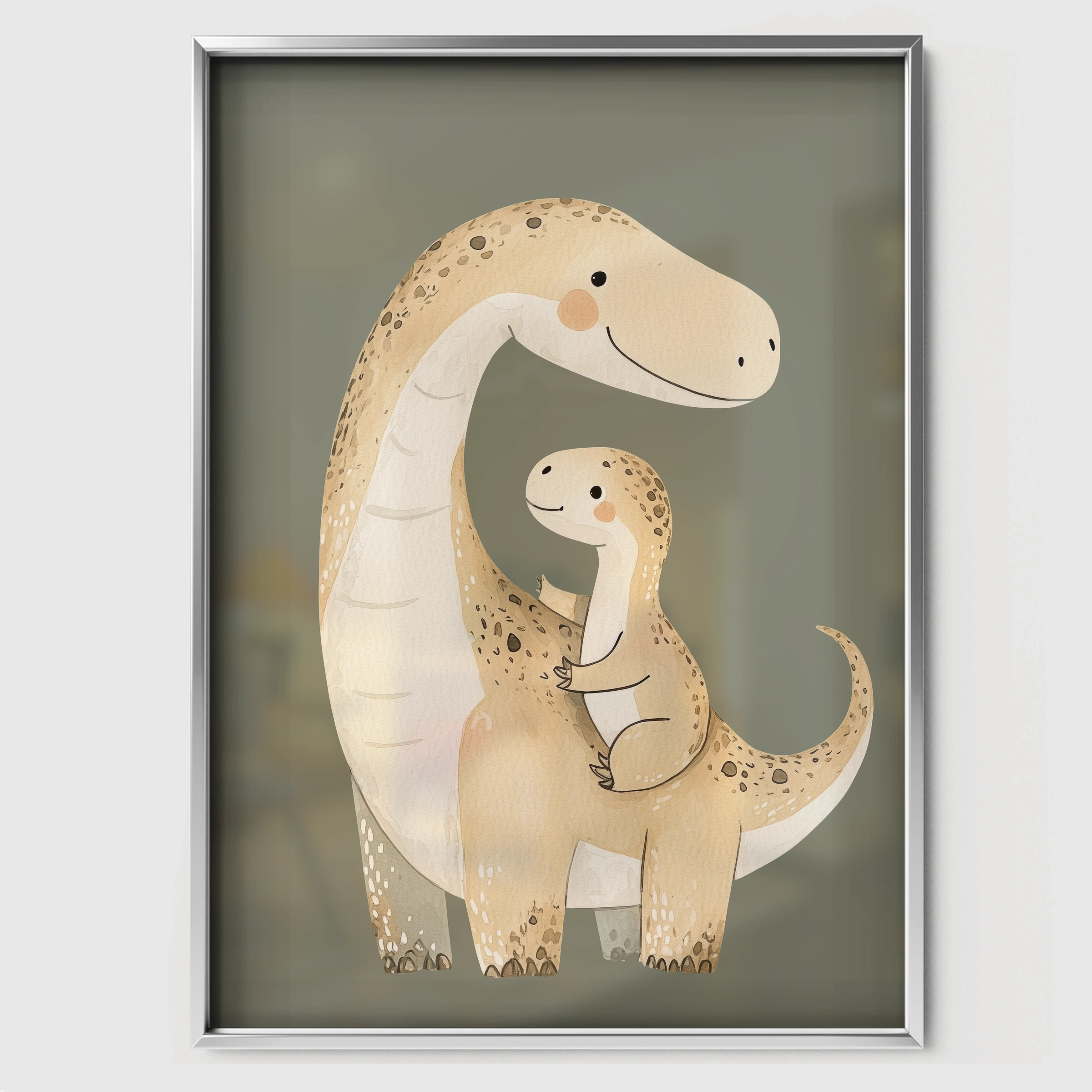 Dinosaur Friends Nursery Print - white framed nursery wall art print