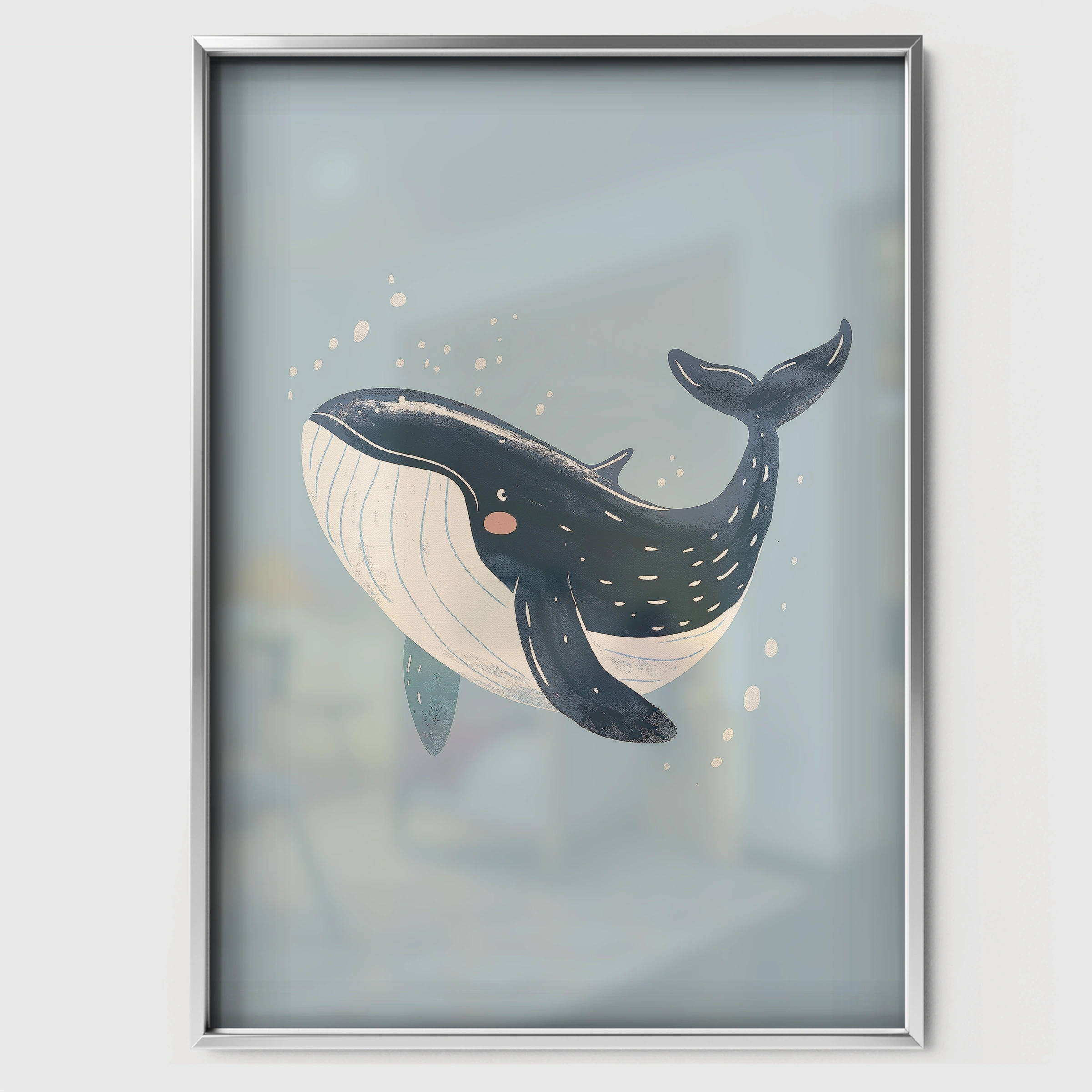 Diving Whale Nursery Print - white framed nursery wall art print