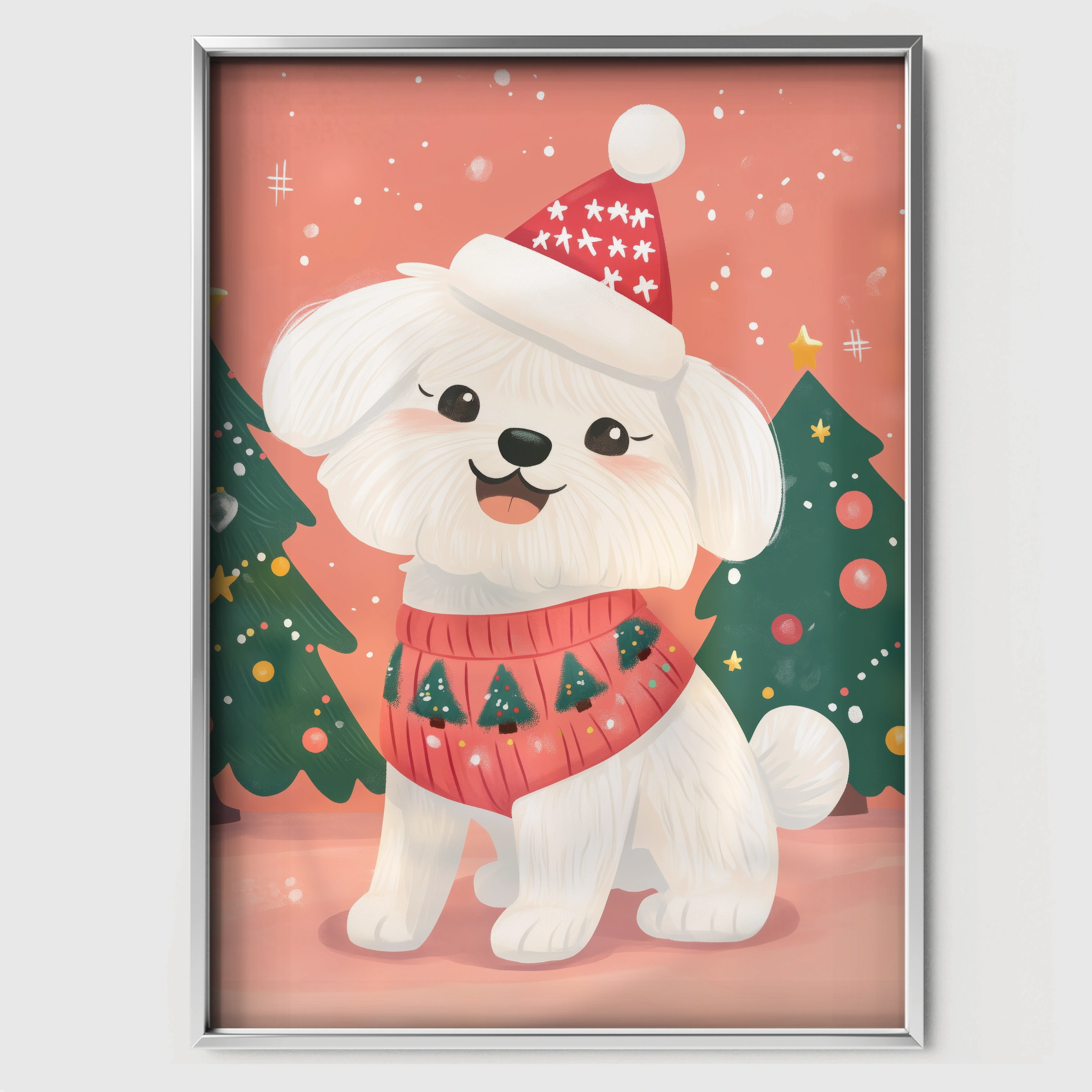 Dog in a Sweater Christmas Print - white framed nursery wall art print