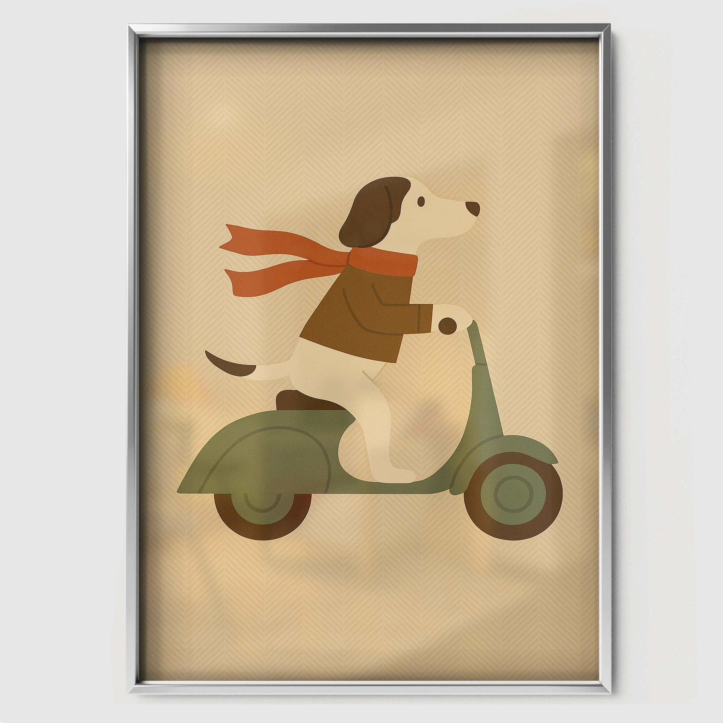 Dog on a Scooter Two Nursery Print - white framed nursery wall art print