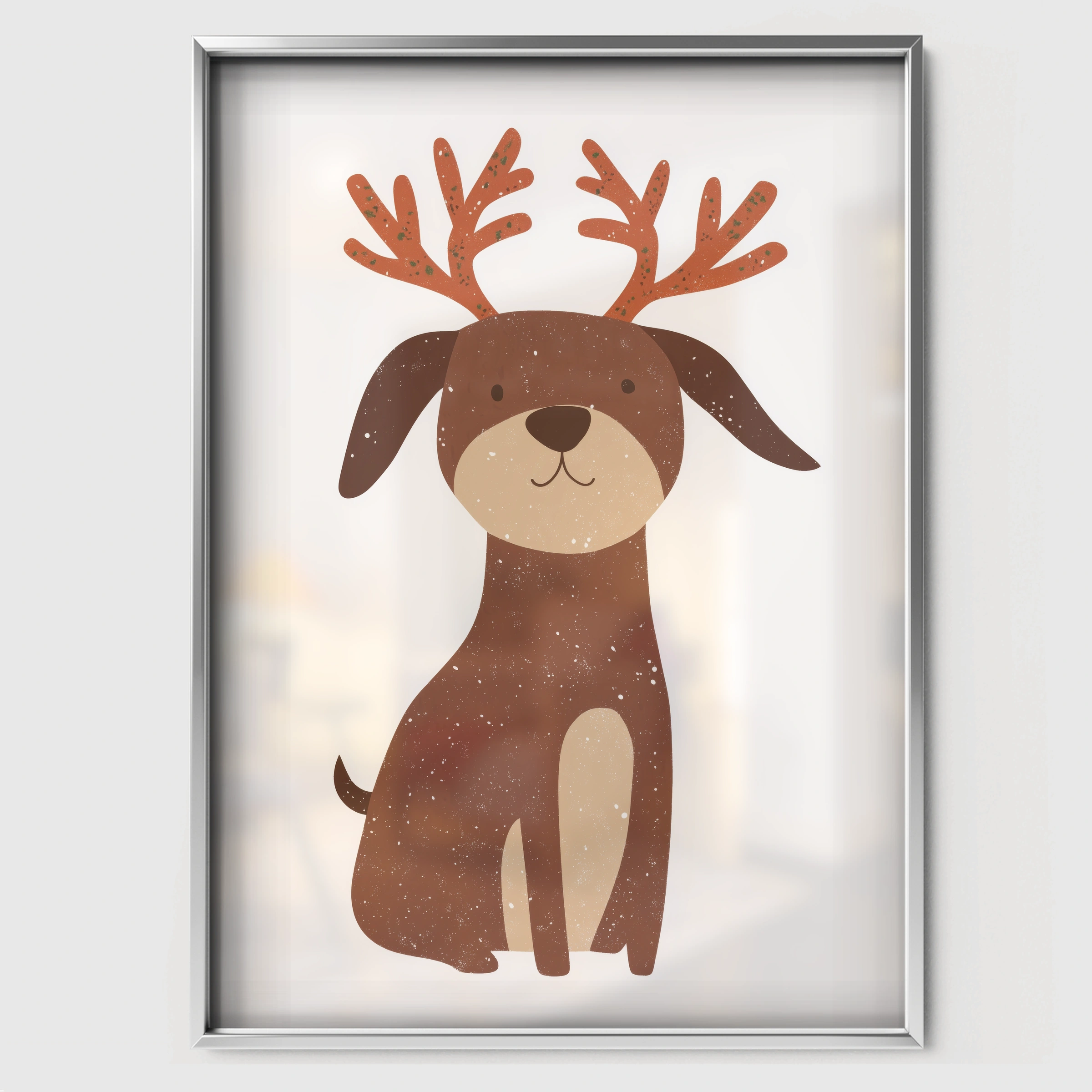 Dog with Antlers Christmas Print - white framed nursery wall art print
