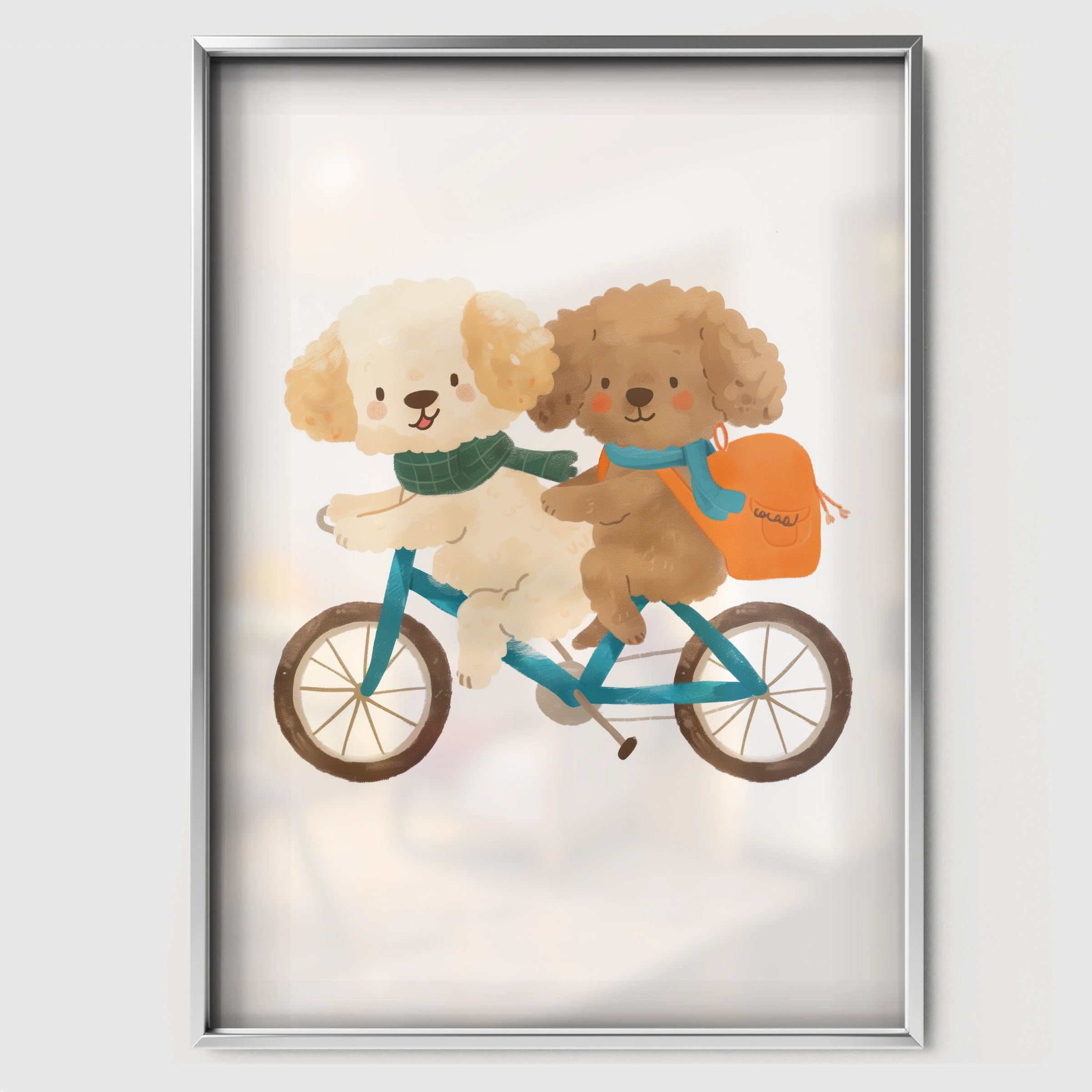 Dogs on a Bicycle Nursery Print - white framed nursery wall art print