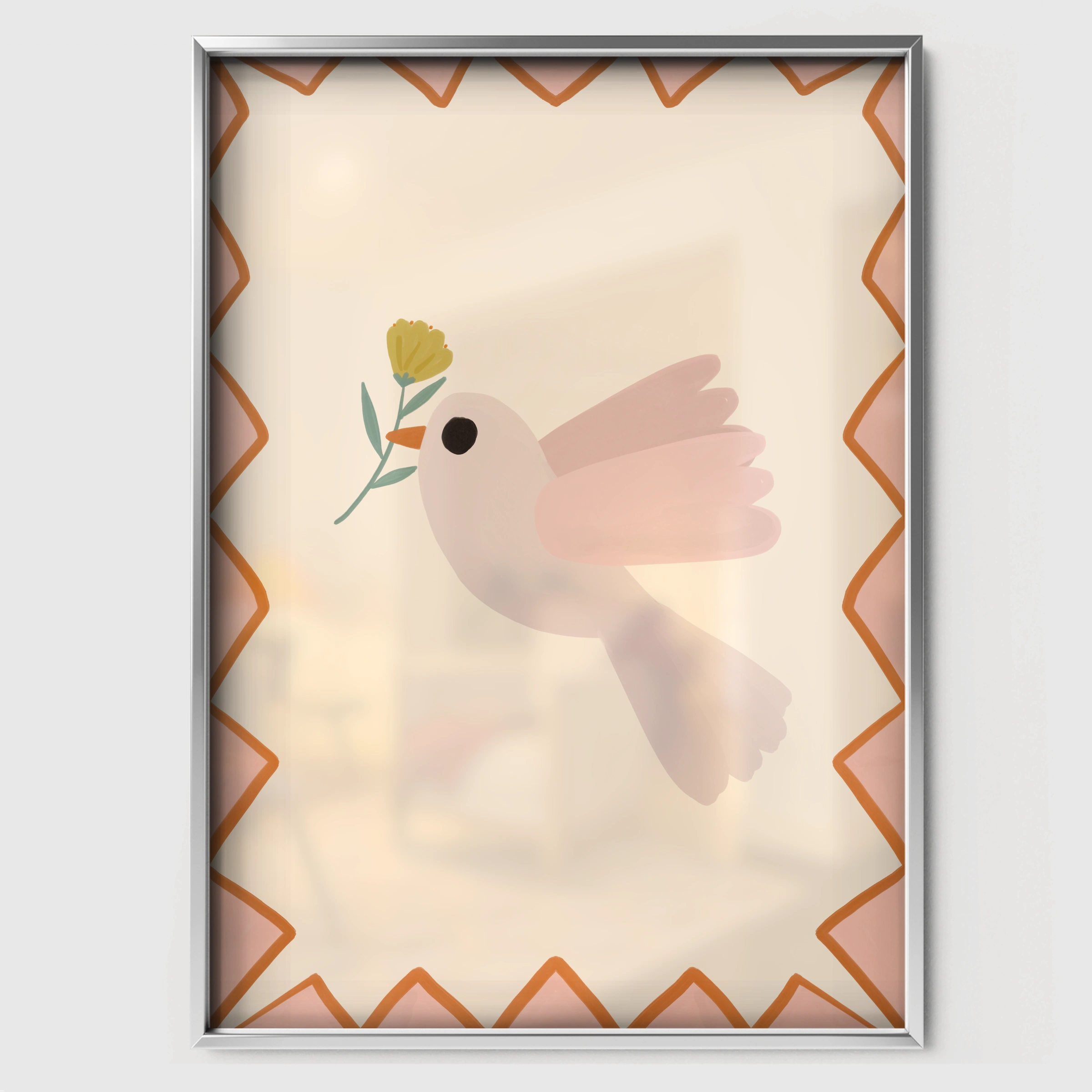 Dove with a Branch Nursery Print - white framed nursery wall art print