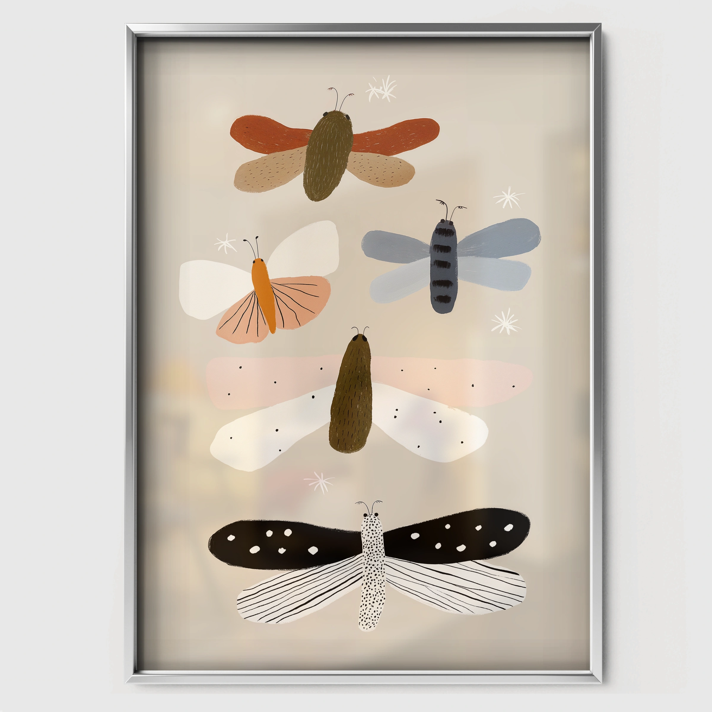 Dragonflies Nursery Print - white framed nursery wall art print