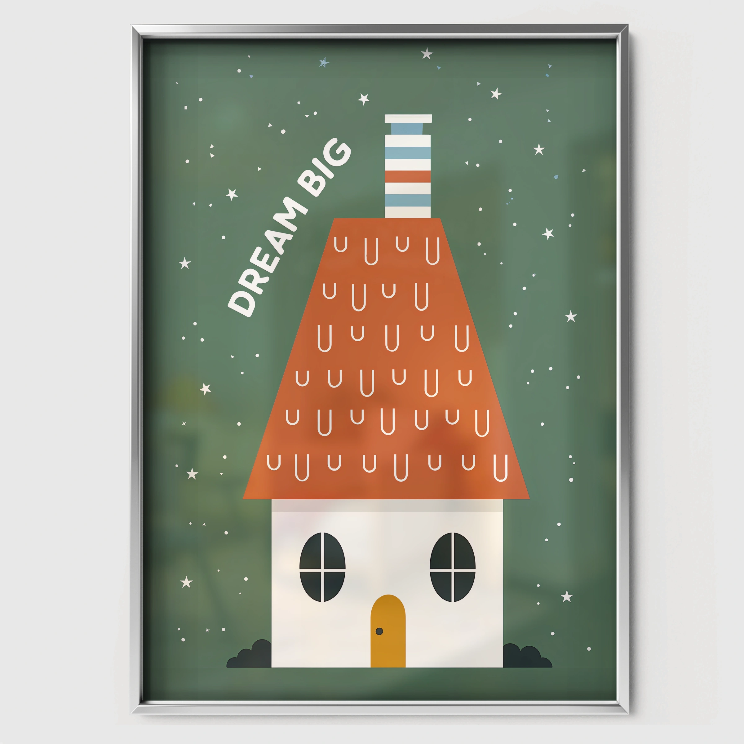 Dream Big House Nursery Print - white framed nursery wall art print