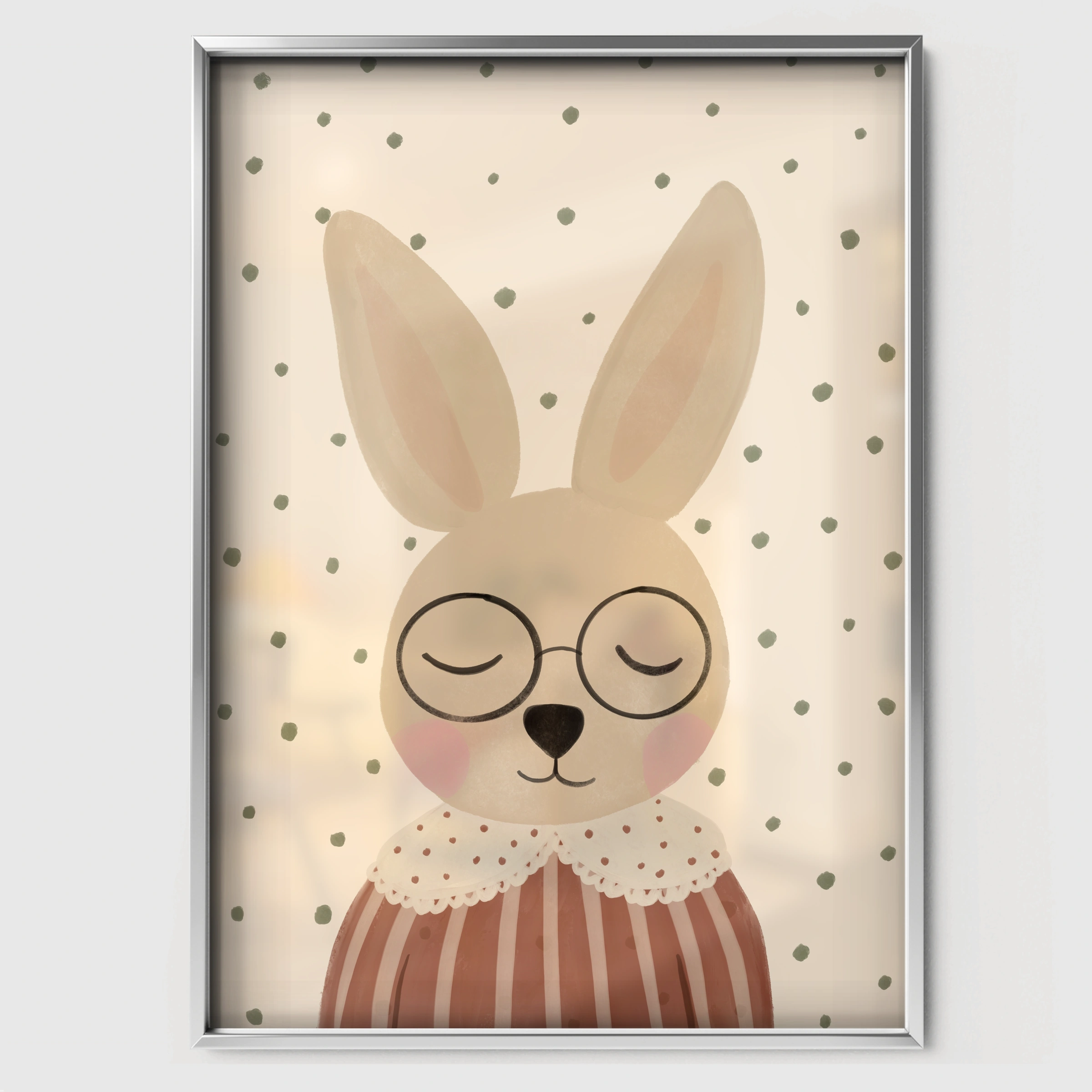 Dreaming Bunny Nursery Print - white framed nursery wall art print
