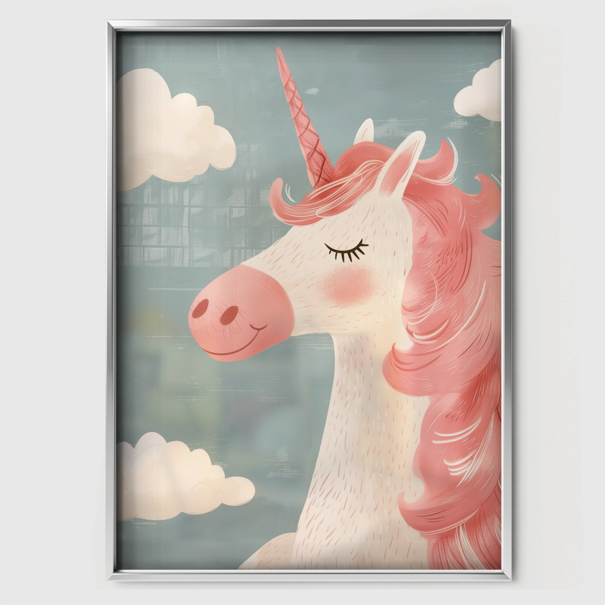 Dreamy Unicorn Nursery Print - white framed nursery wall art print