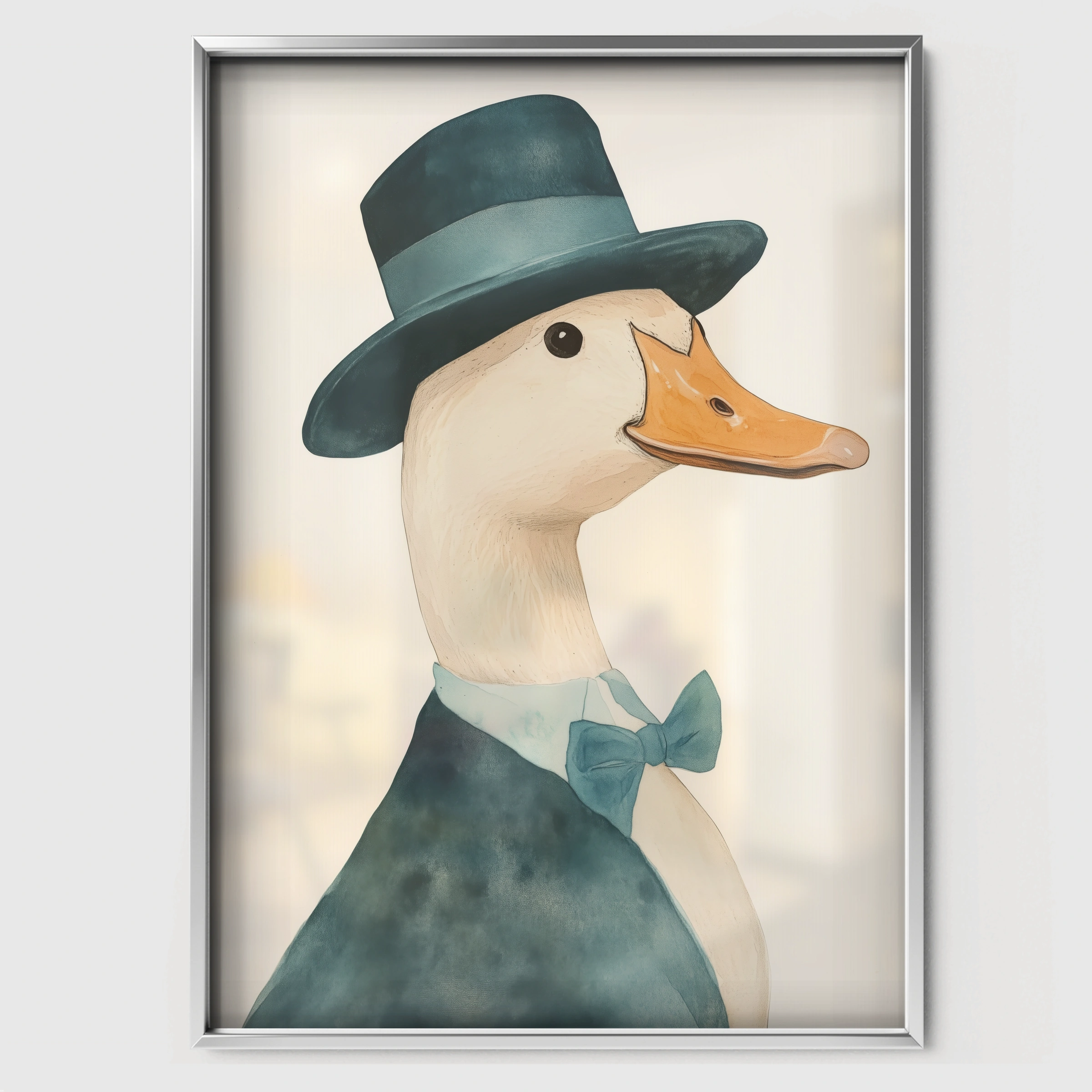 Duck in a Hat and Coat Nursery Print - white framed nursery wall art print