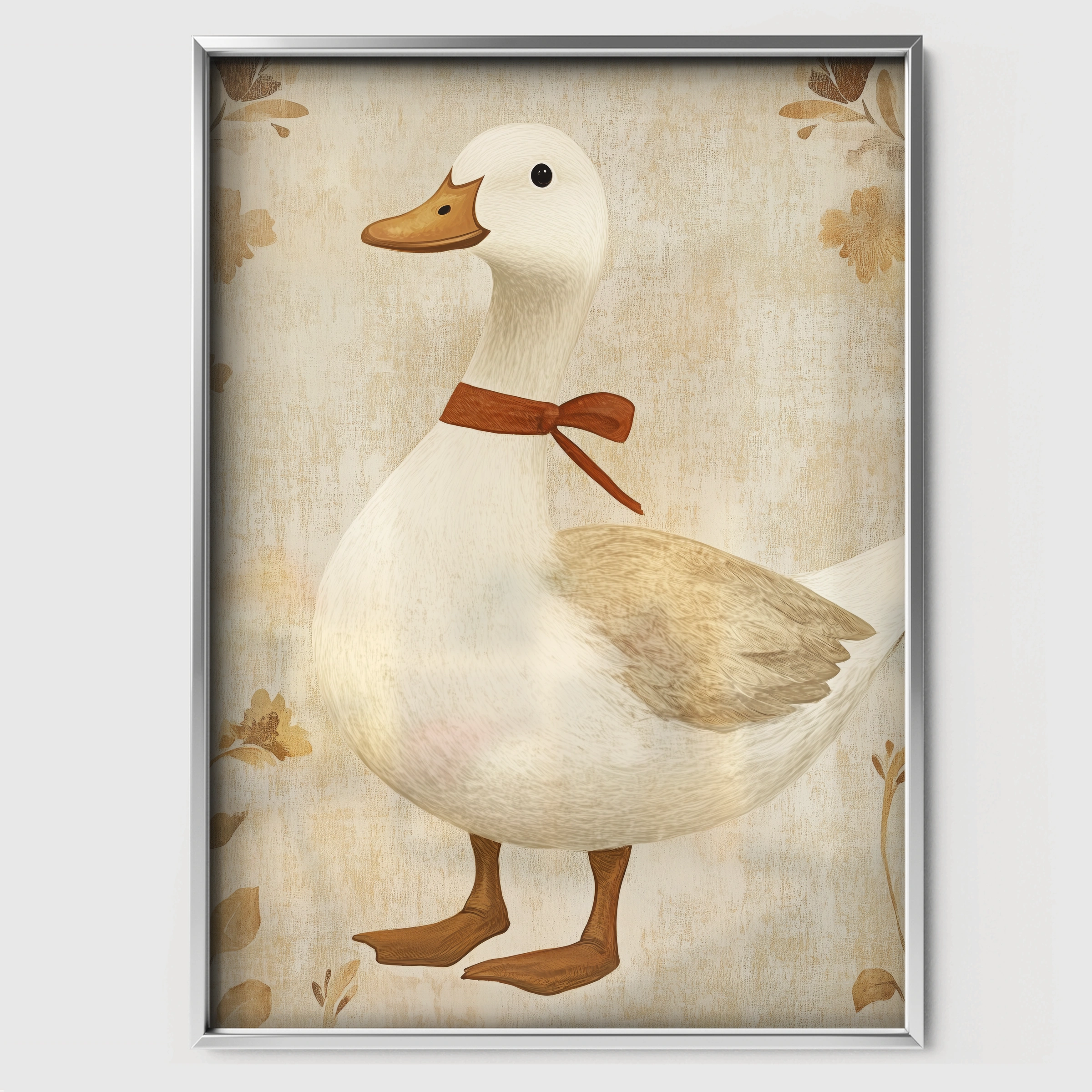 Duck with a Bow Nursery Print - white framed nursery wall art print