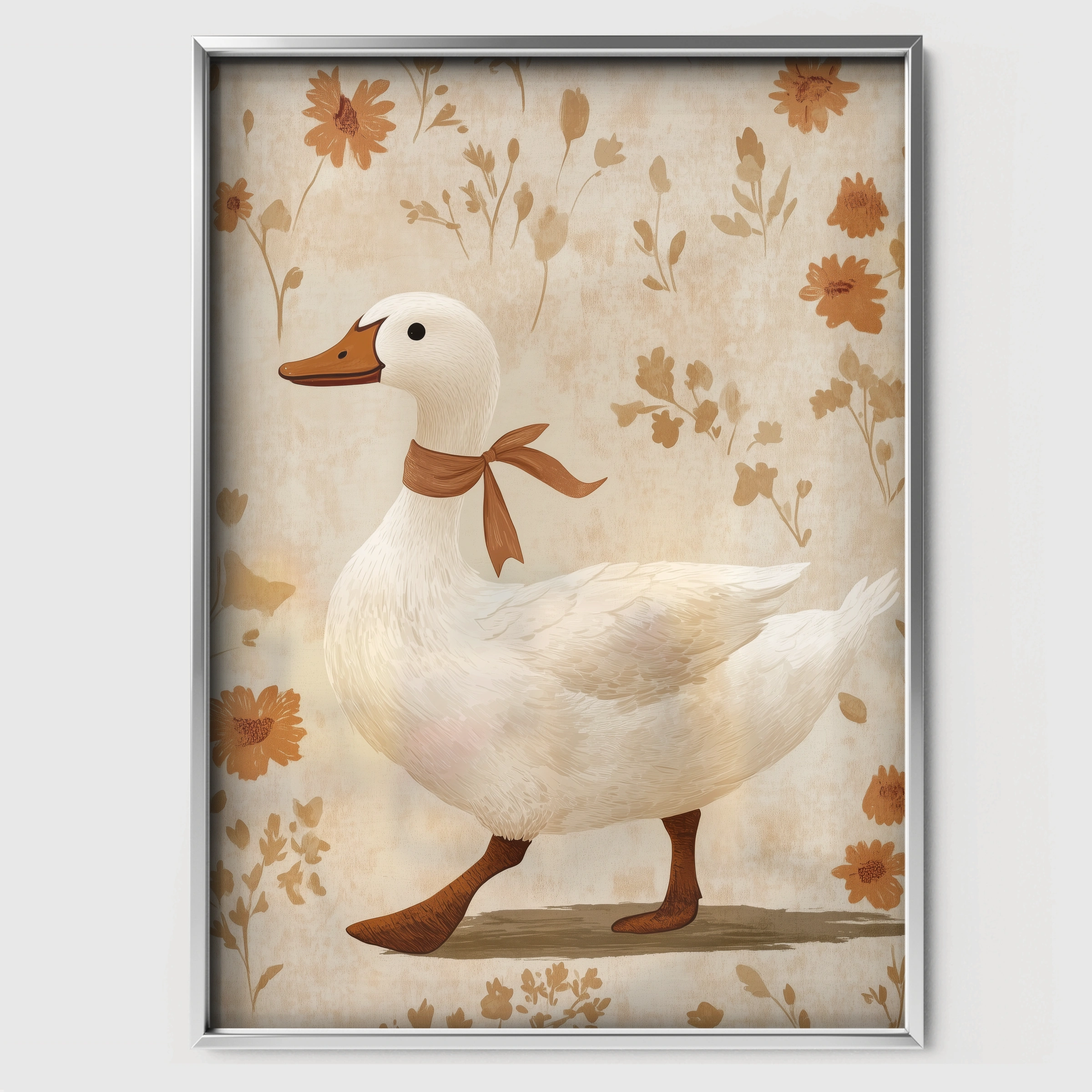 Duck with a Scarf Nursery Print - white framed nursery wall art print