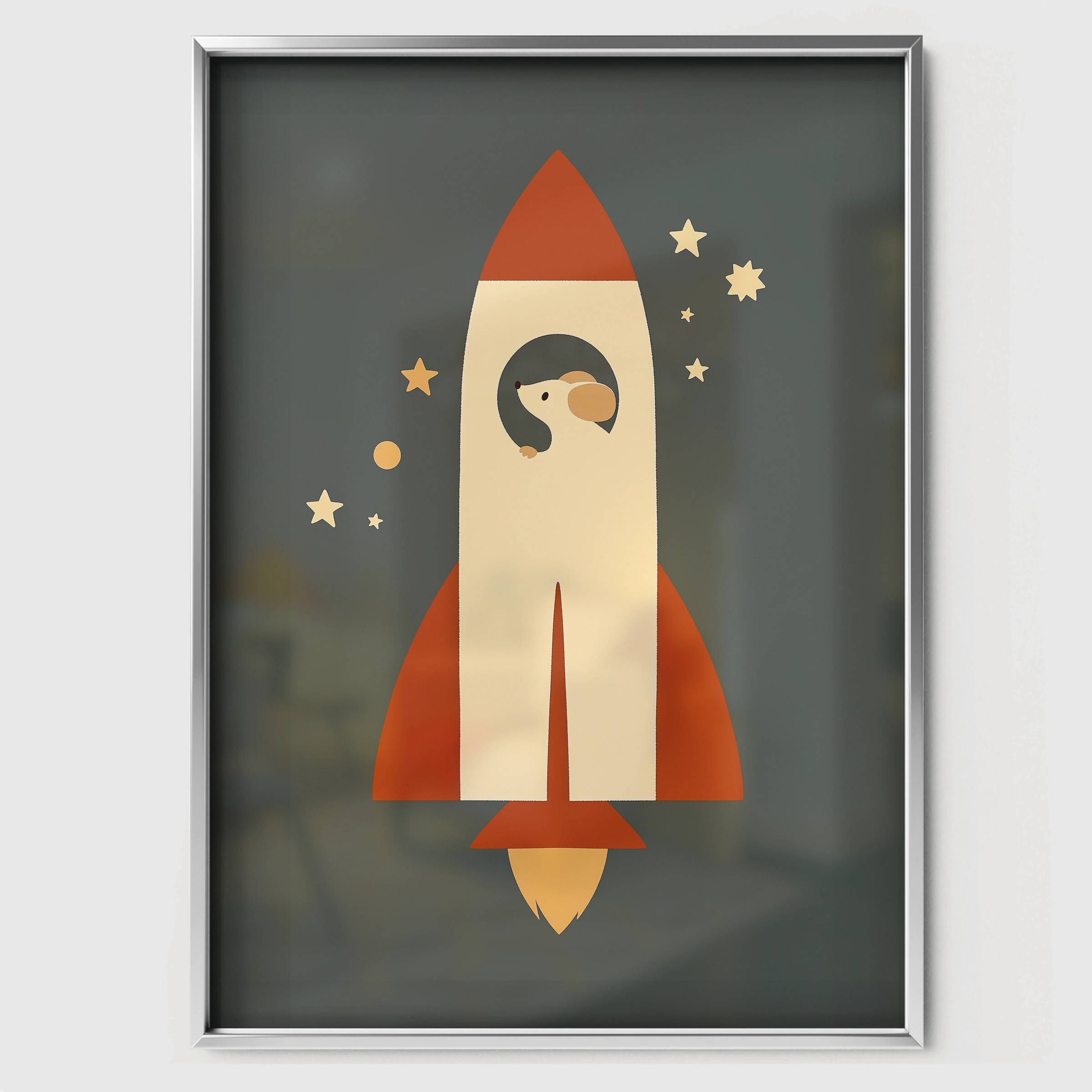 Eagle in a Rocket Nursery Print - white framed nursery wall art print