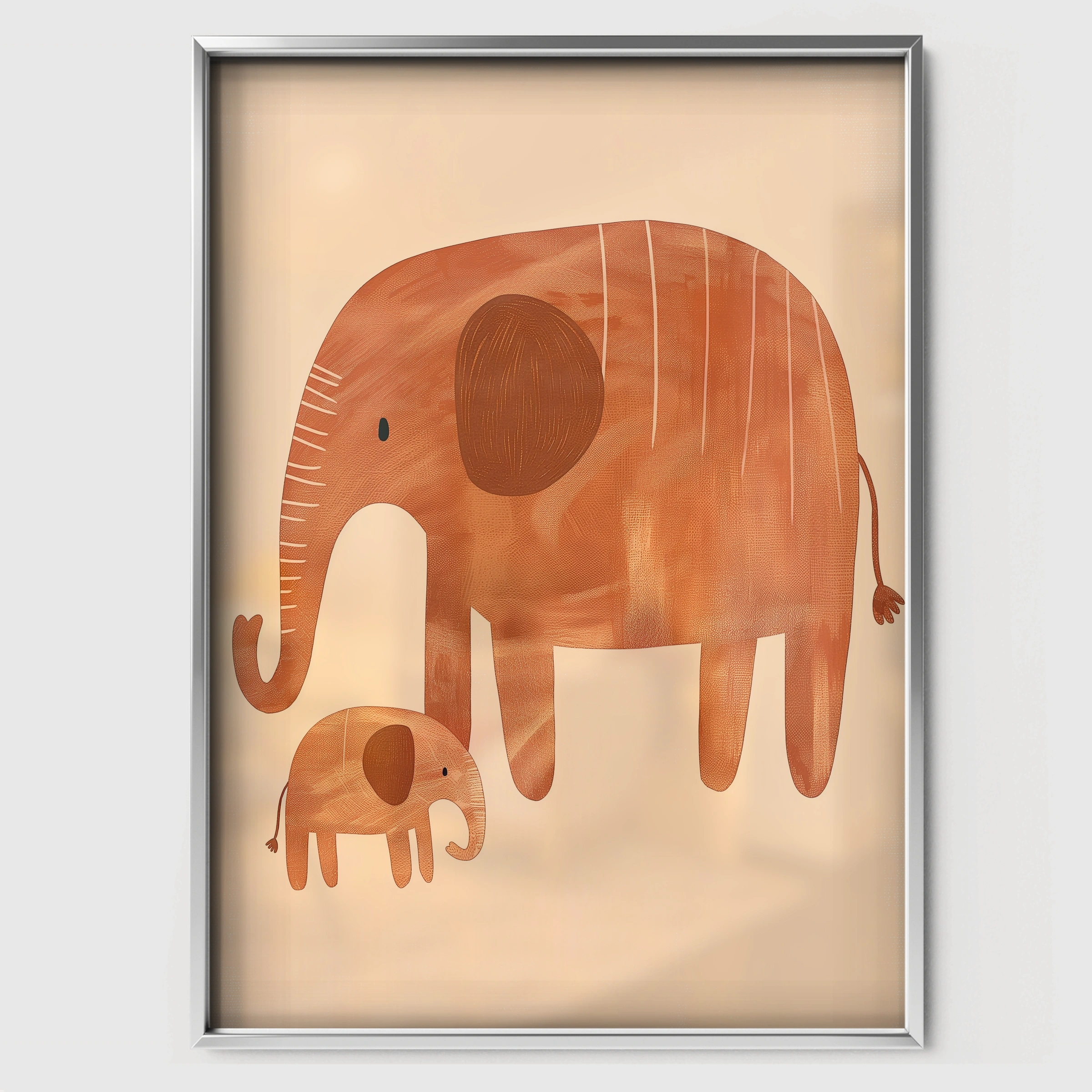 Elephant and Baby Nursery Print - white framed nursery wall art print