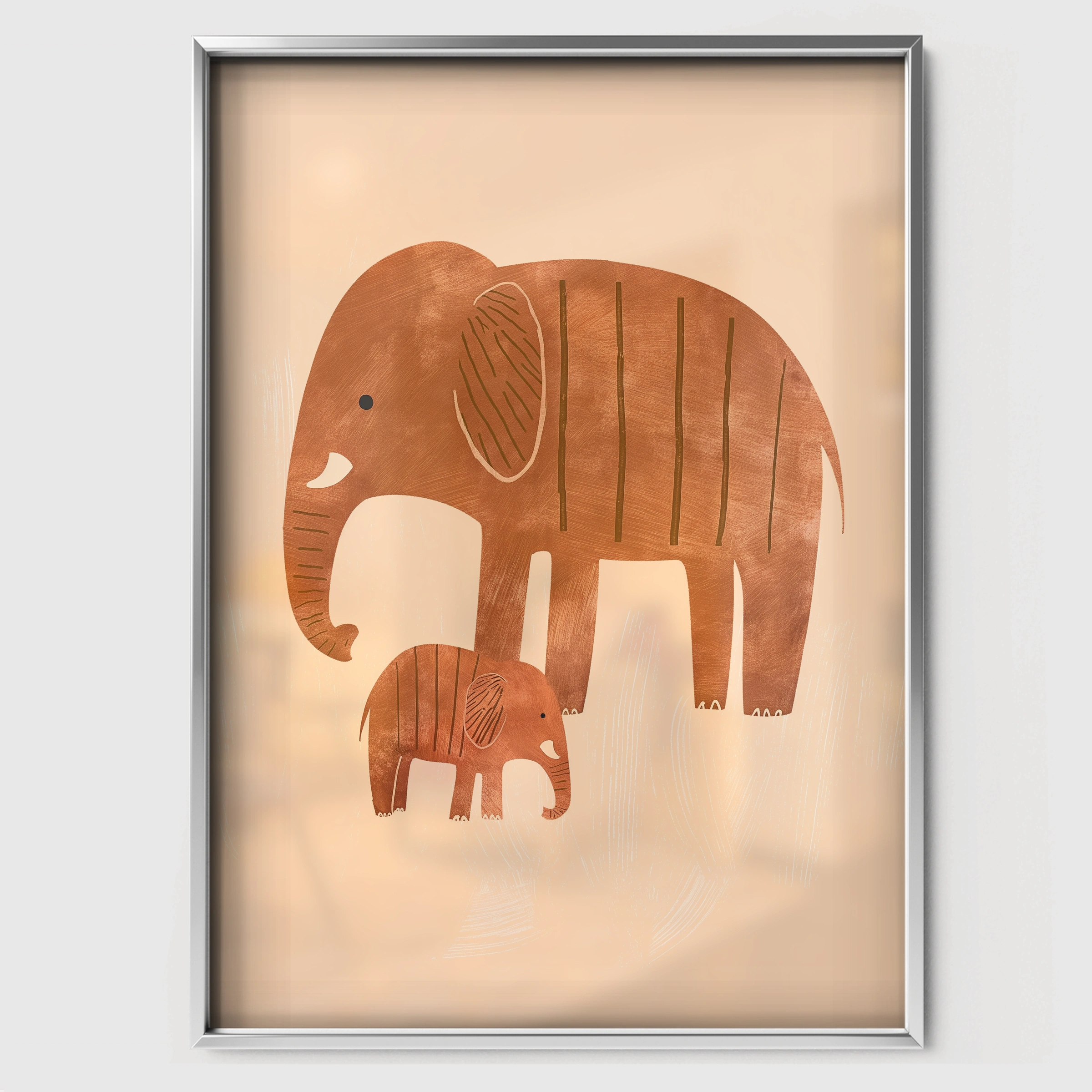 Elephant and Calf Nursery Print - white framed nursery wall art print