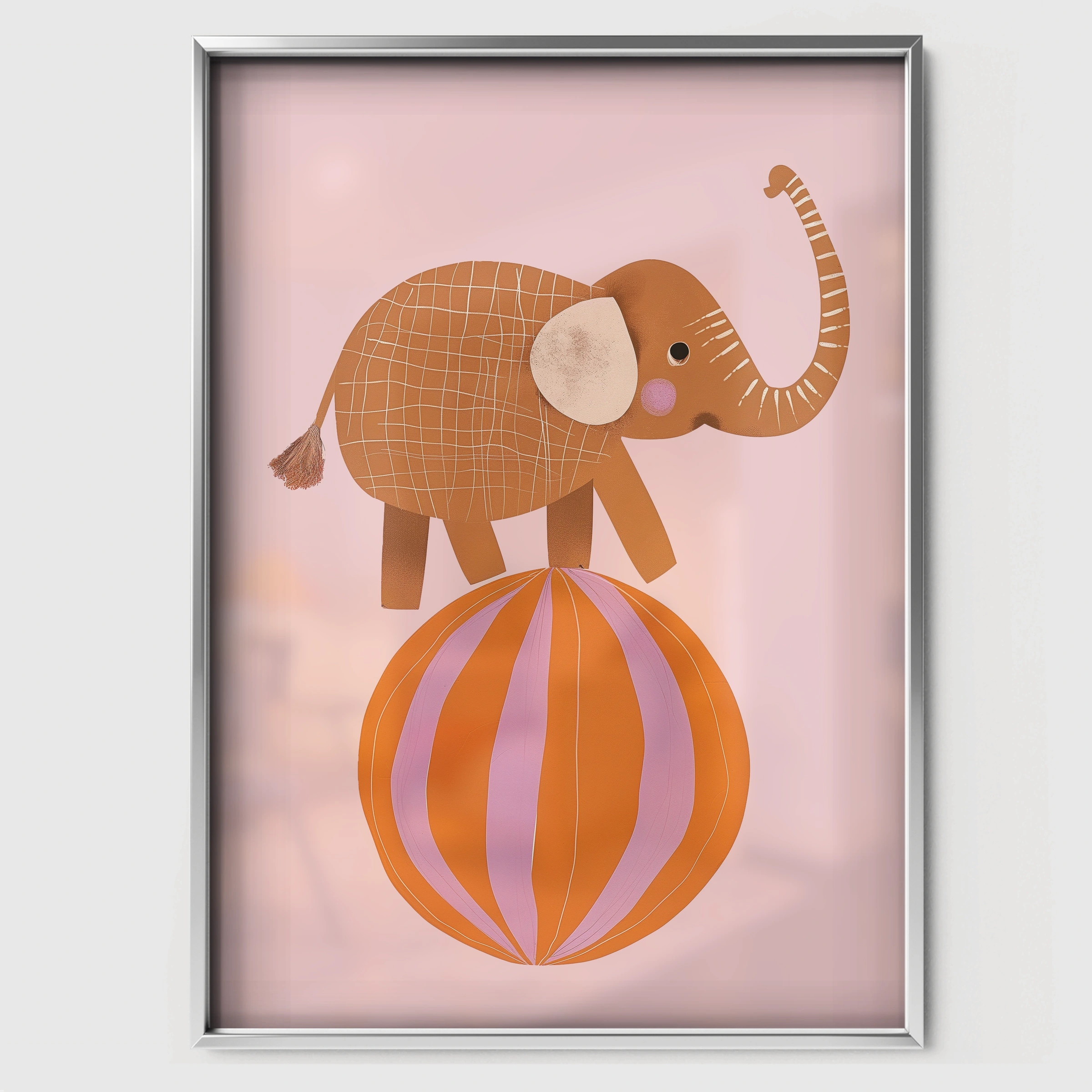 Elephant on a Ball Nursery Print - white framed nursery wall art print