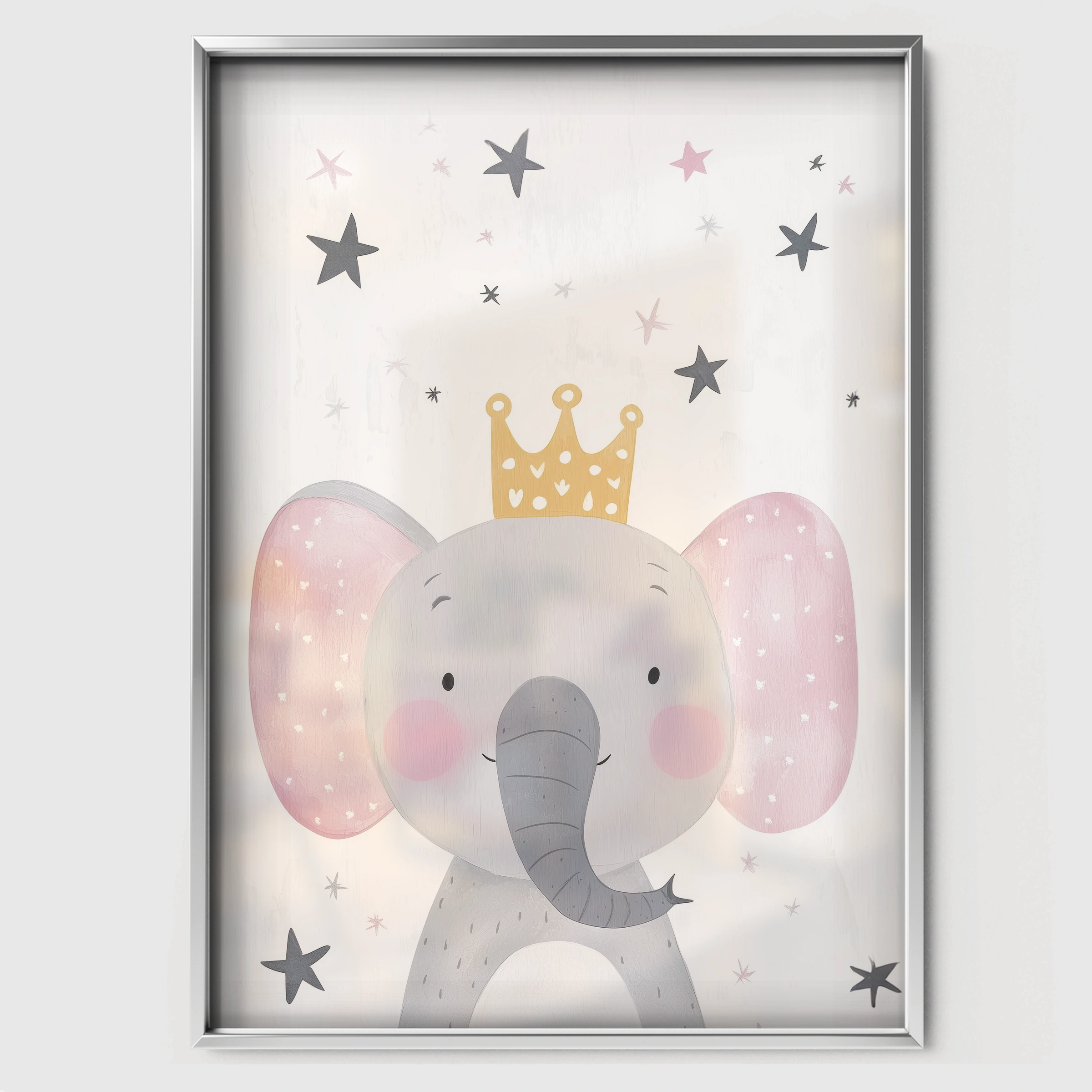 Elephant Princess Nursery Print - white framed nursery wall art print