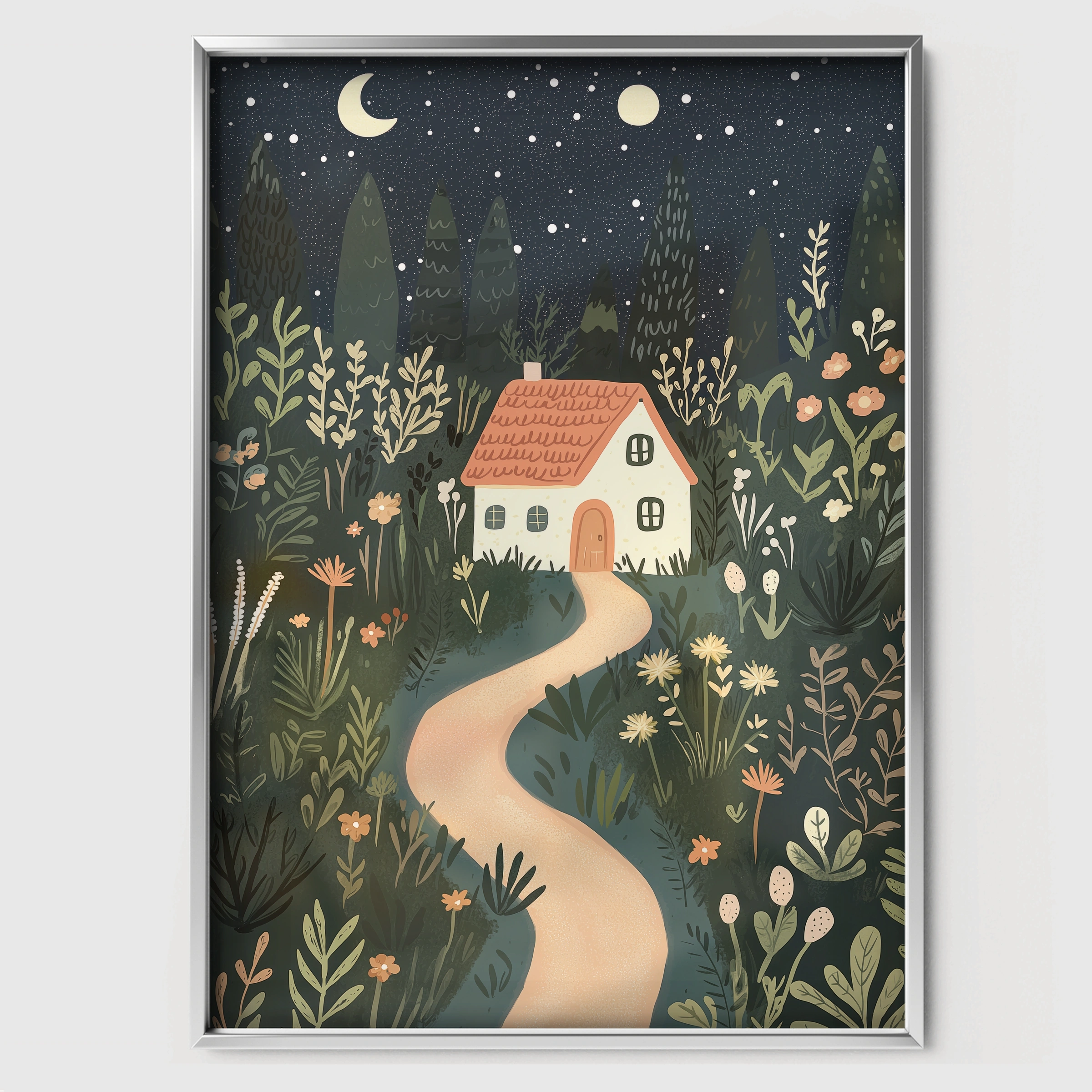 Enchanted Forest Village Nursery Print - white framed nursery wall art print