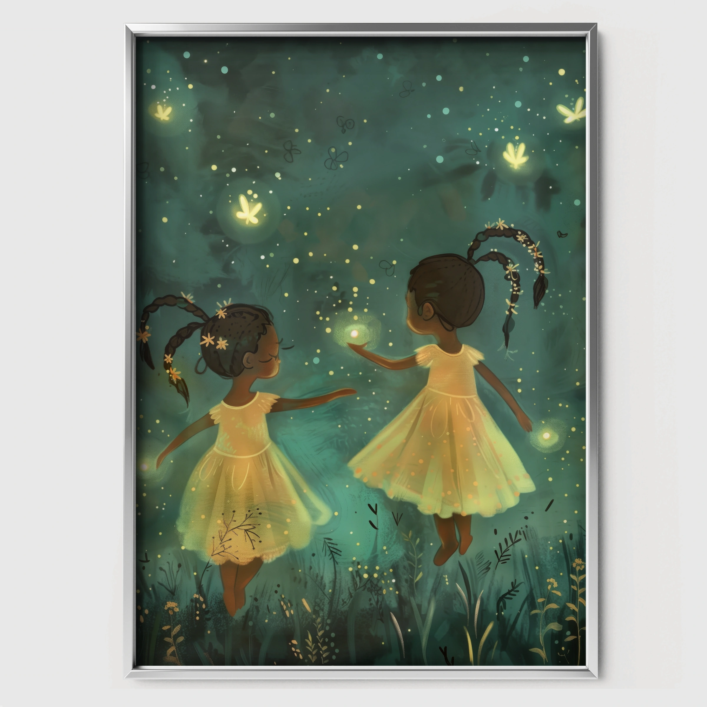 Fairies Dancing Nursery Print - white framed nursery wall art print