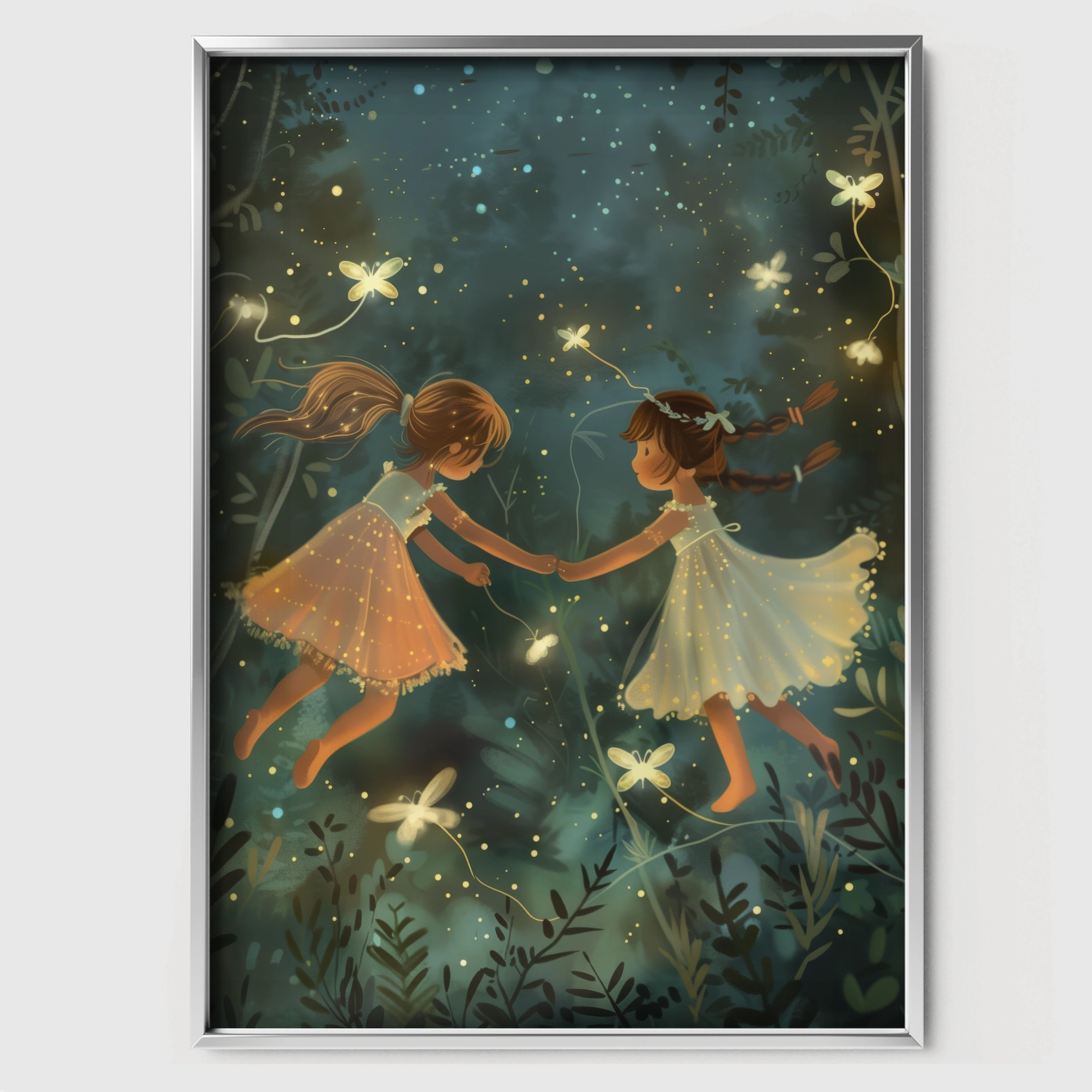 Fairies in the Forest Nursery Print - white framed nursery wall art print