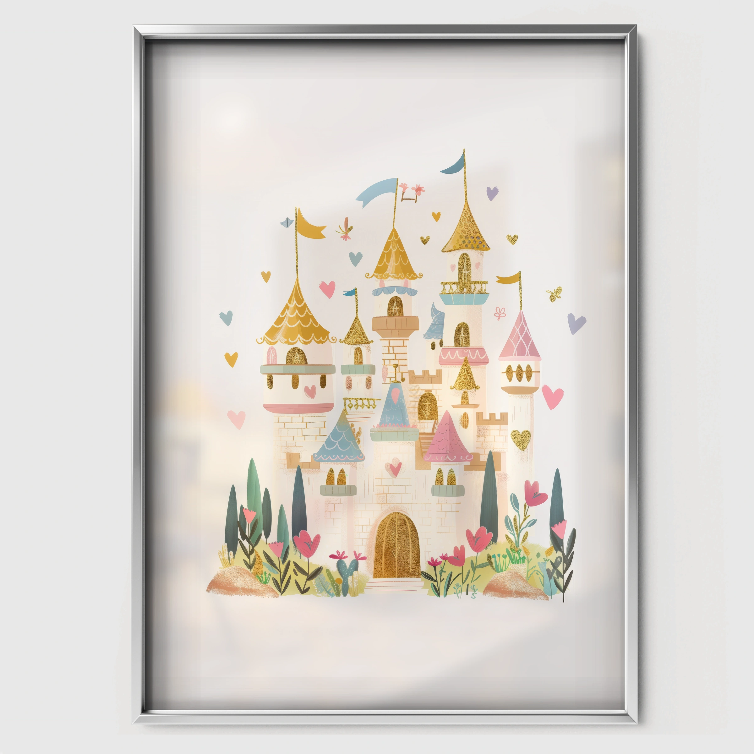 Fairytale Castle Nursery Print - white framed nursery wall art print