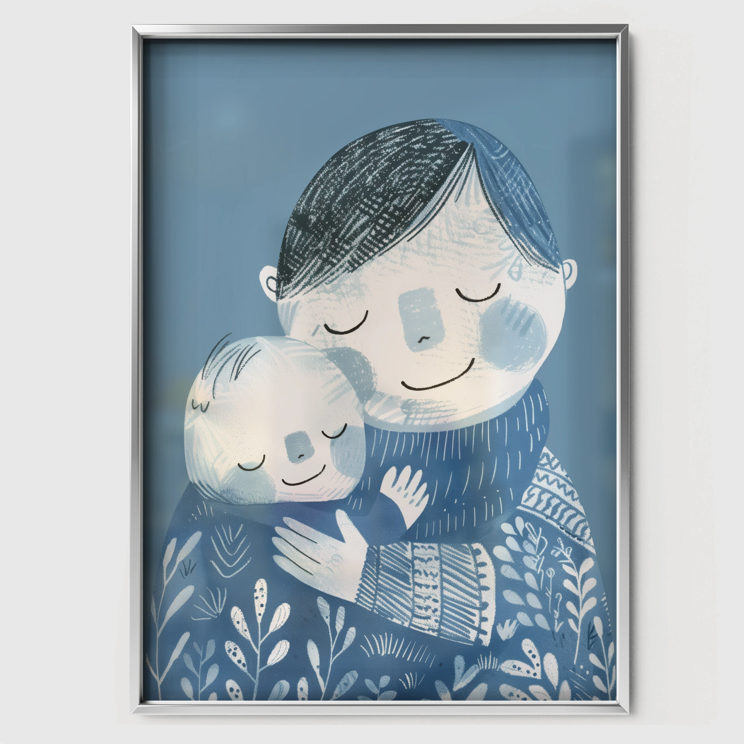 Father and Son Hug Nursery Print - white framed nursery wall art print
