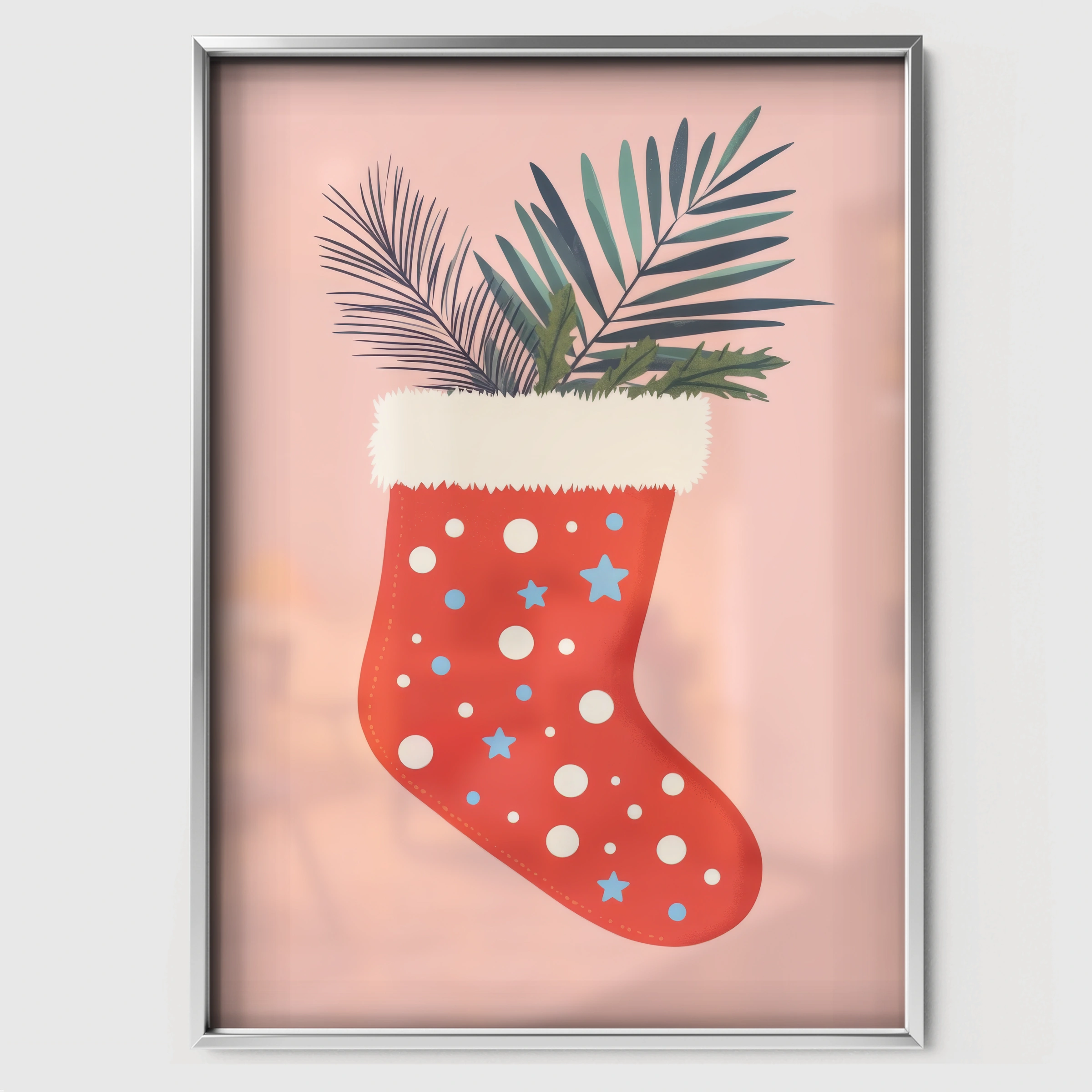 Festive Stocking Christmas Print - white framed nursery wall art print