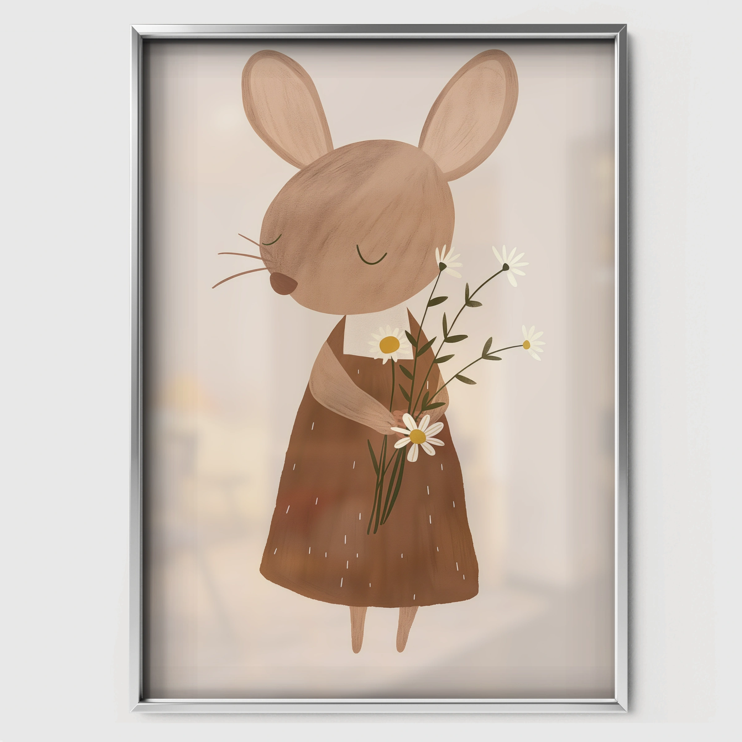 Field Mouse Nursery Print - white framed nursery wall art print
