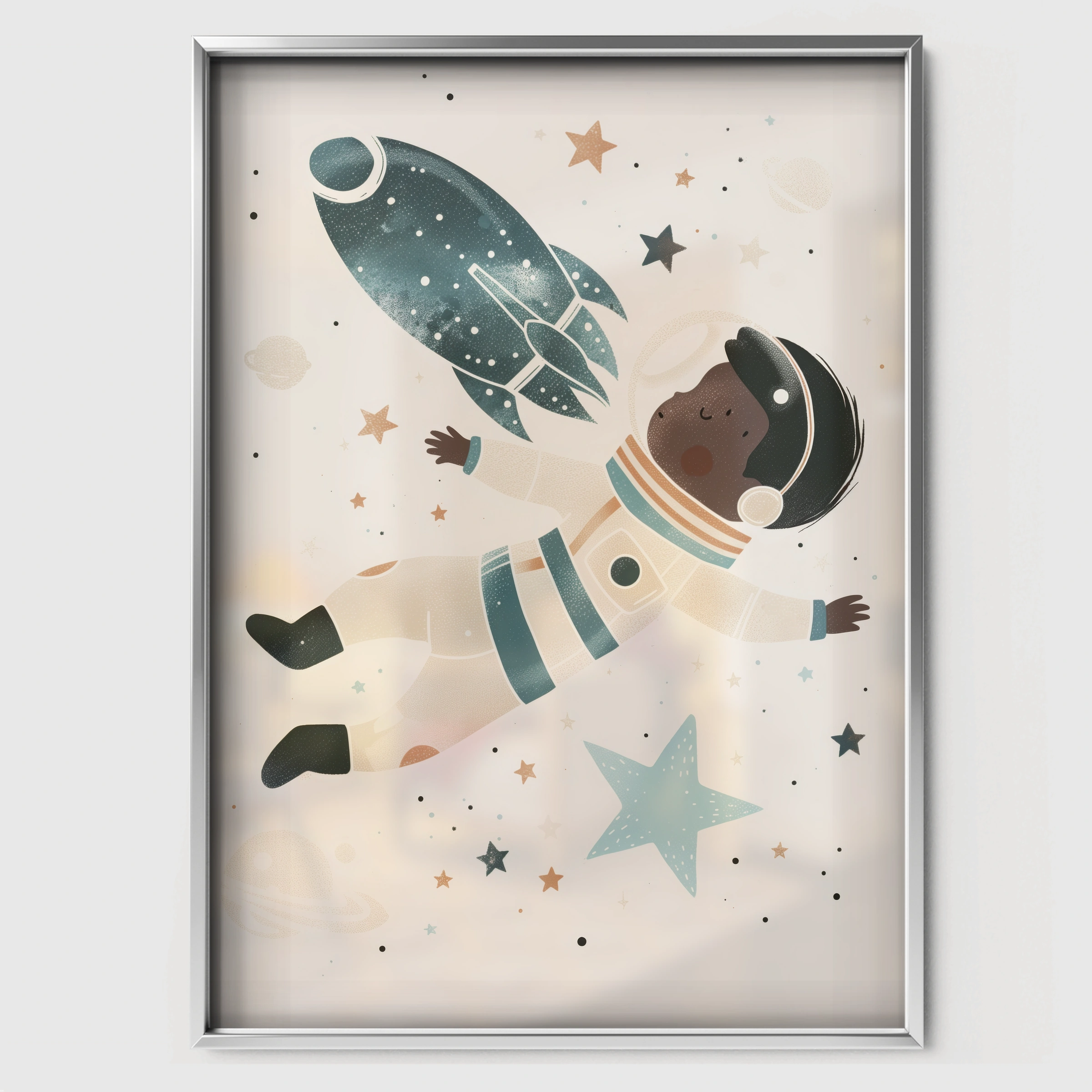 Floating Astronaut Nursery Print - white framed nursery wall art print
