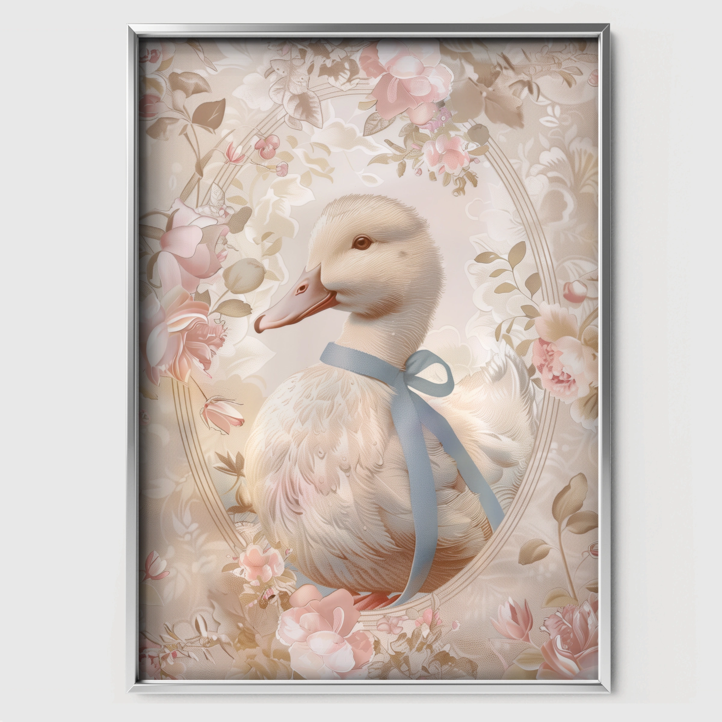 Floral Duck Nursery Print - white framed nursery wall art print