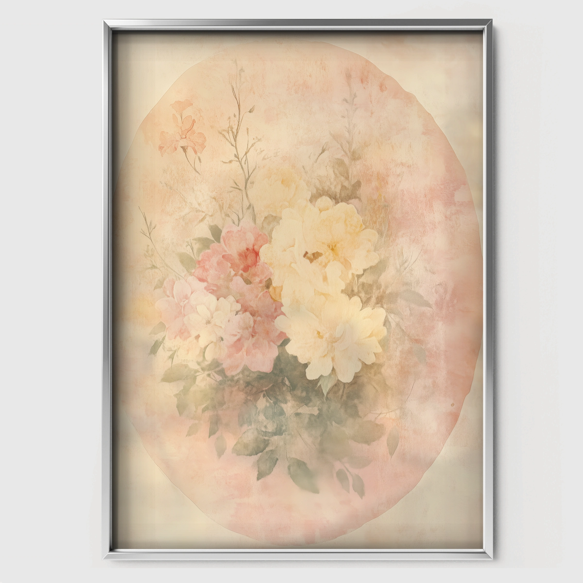 Floral Oval Nursery Print - white framed nursery wall art print