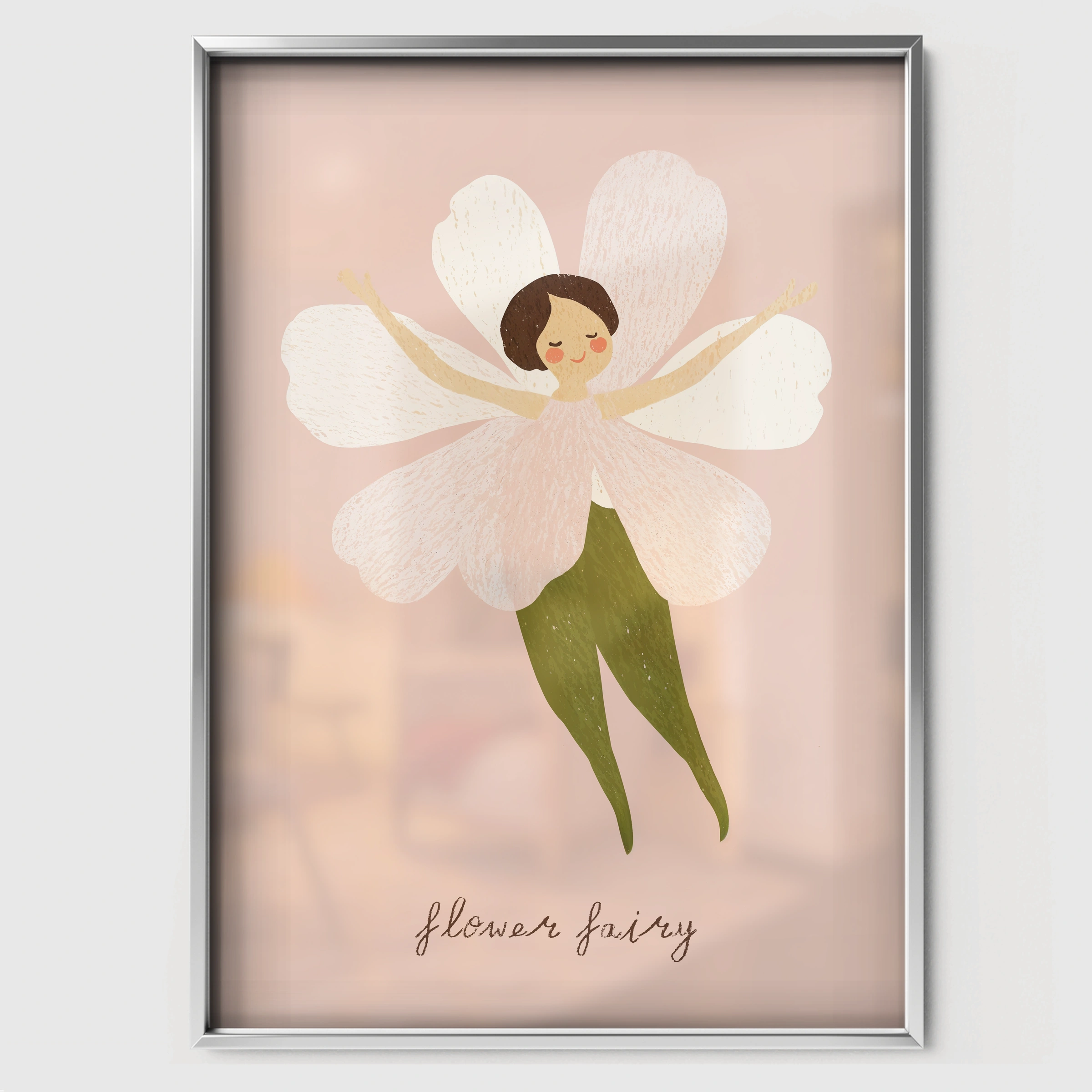Flower Fairy Nursery Print - white framed nursery wall art print