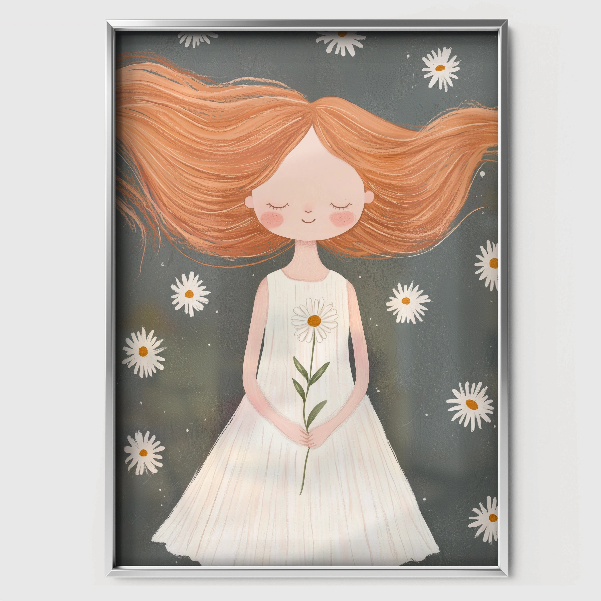 Flower Girl Nursery Print - white framed nursery wall art print