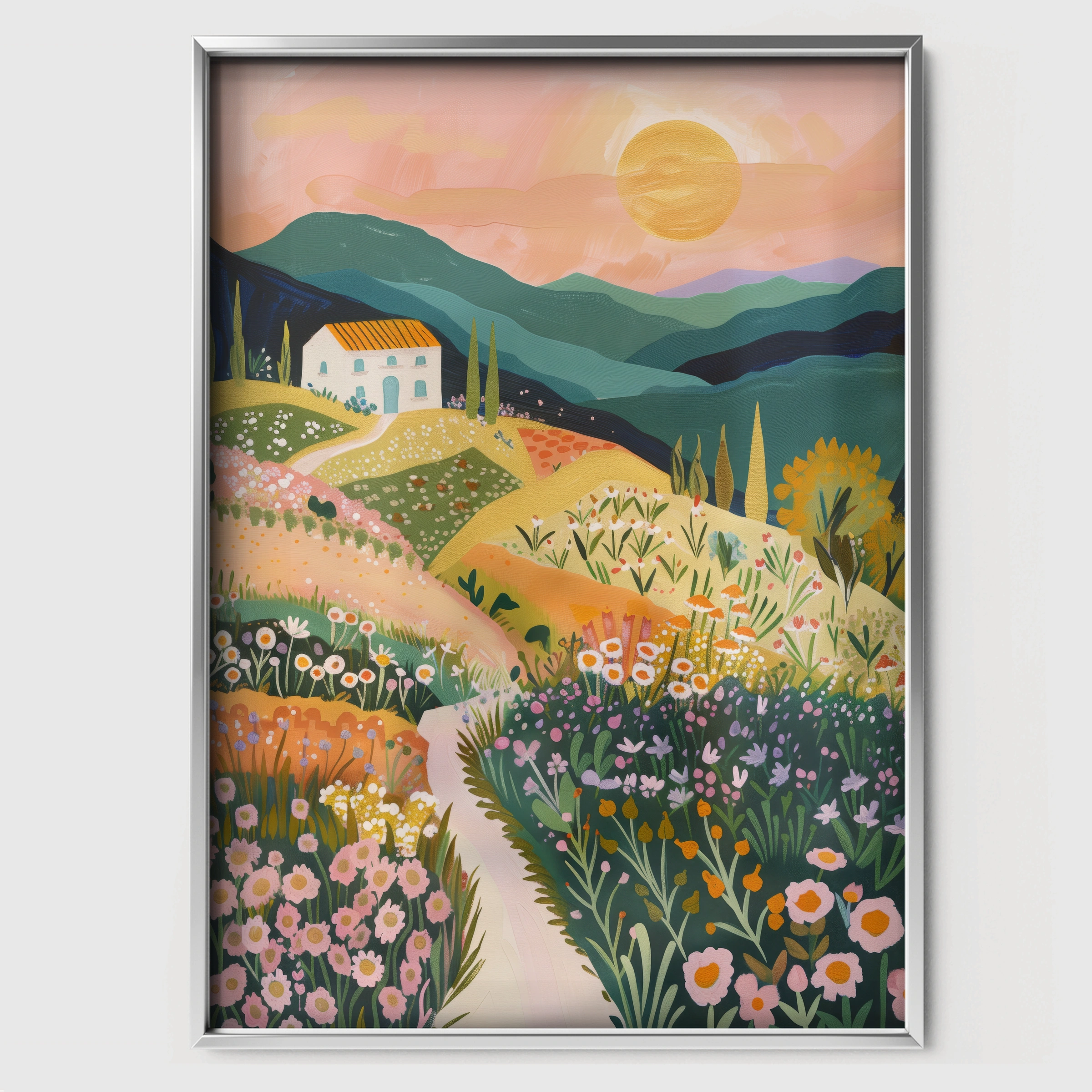 Flower Valley Nursery Print - white framed nursery wall art print