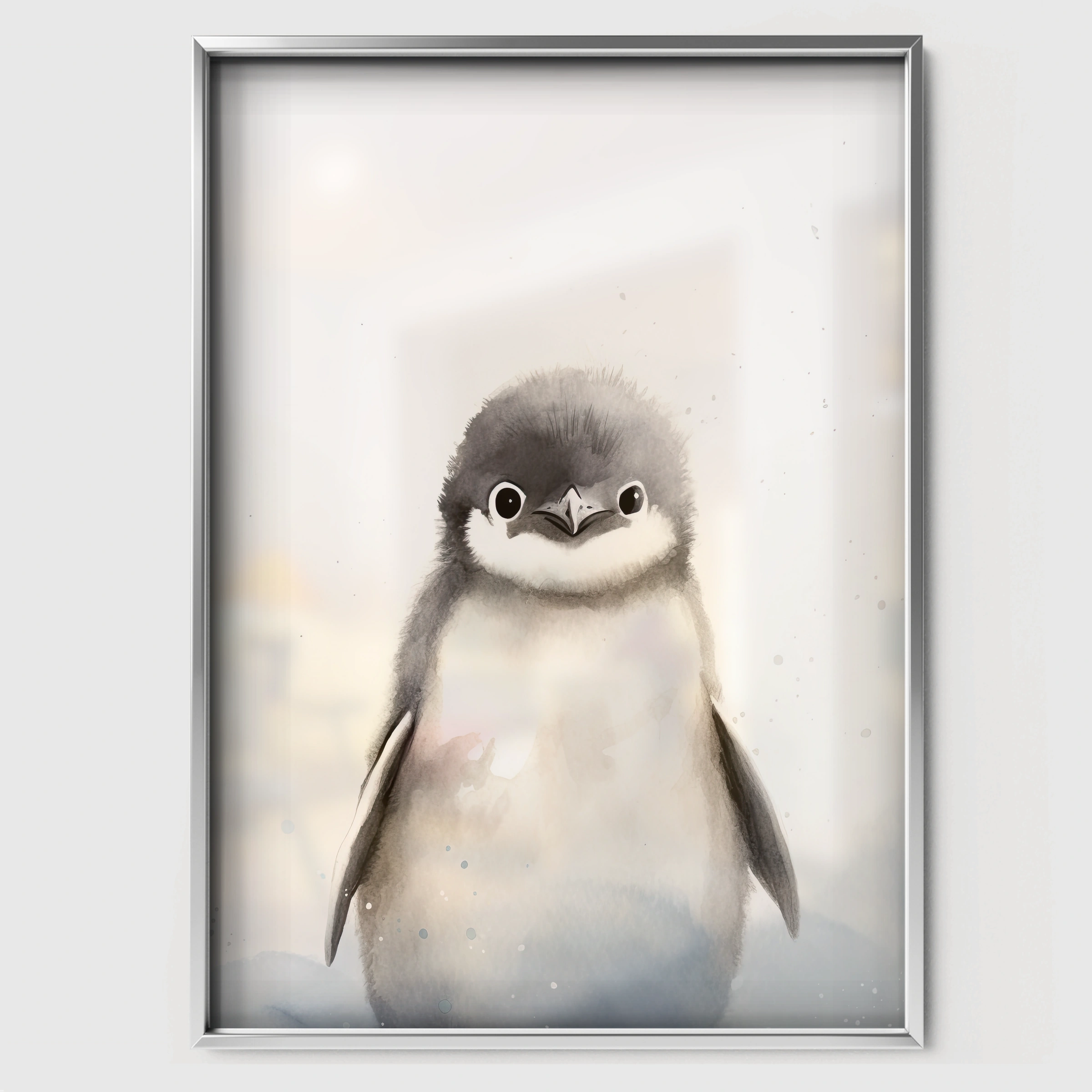 Fluffy Baby Penguin Nursery Print - white framed nursery wall art print