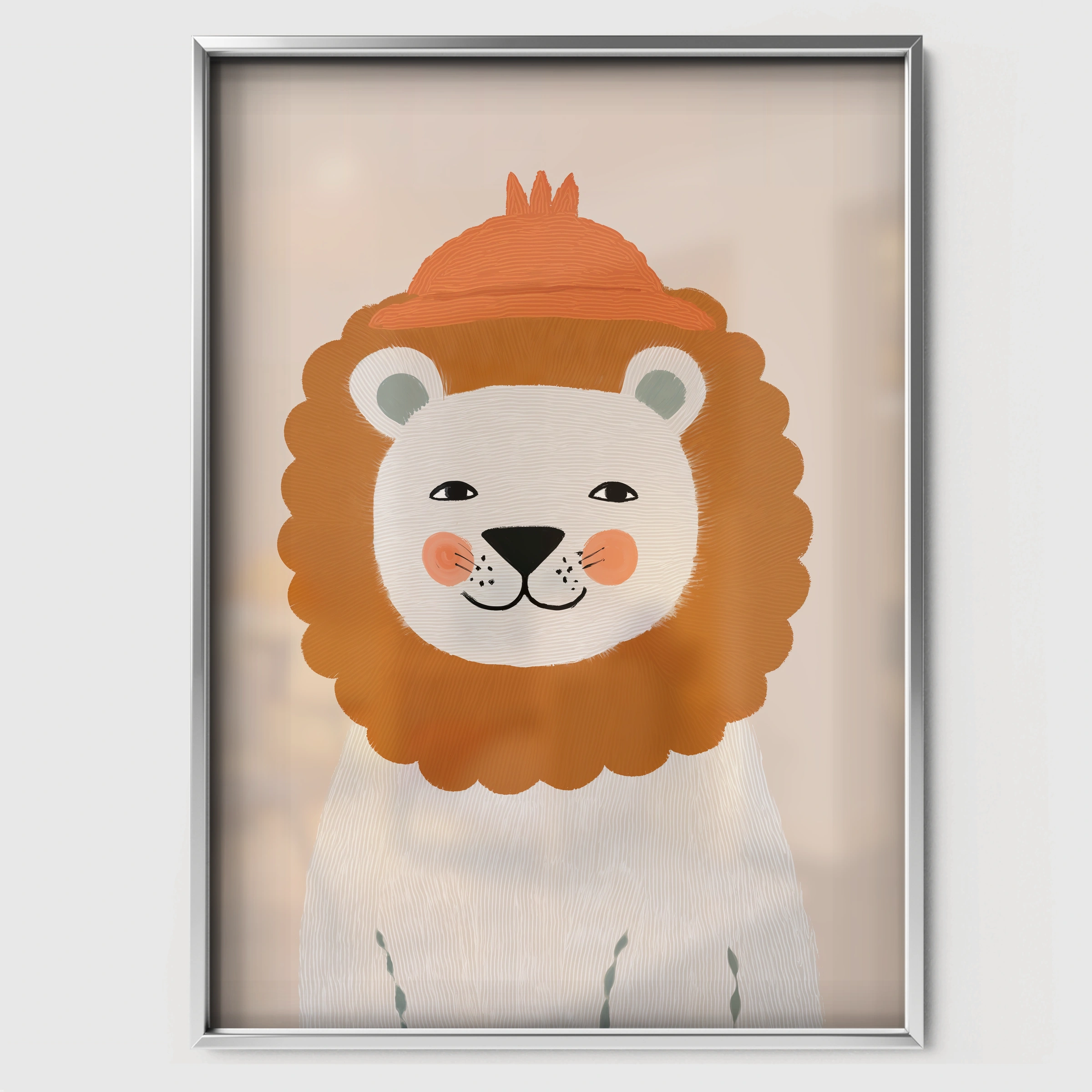 Fluffy Mane Lion Nursery Print - white framed nursery wall art print