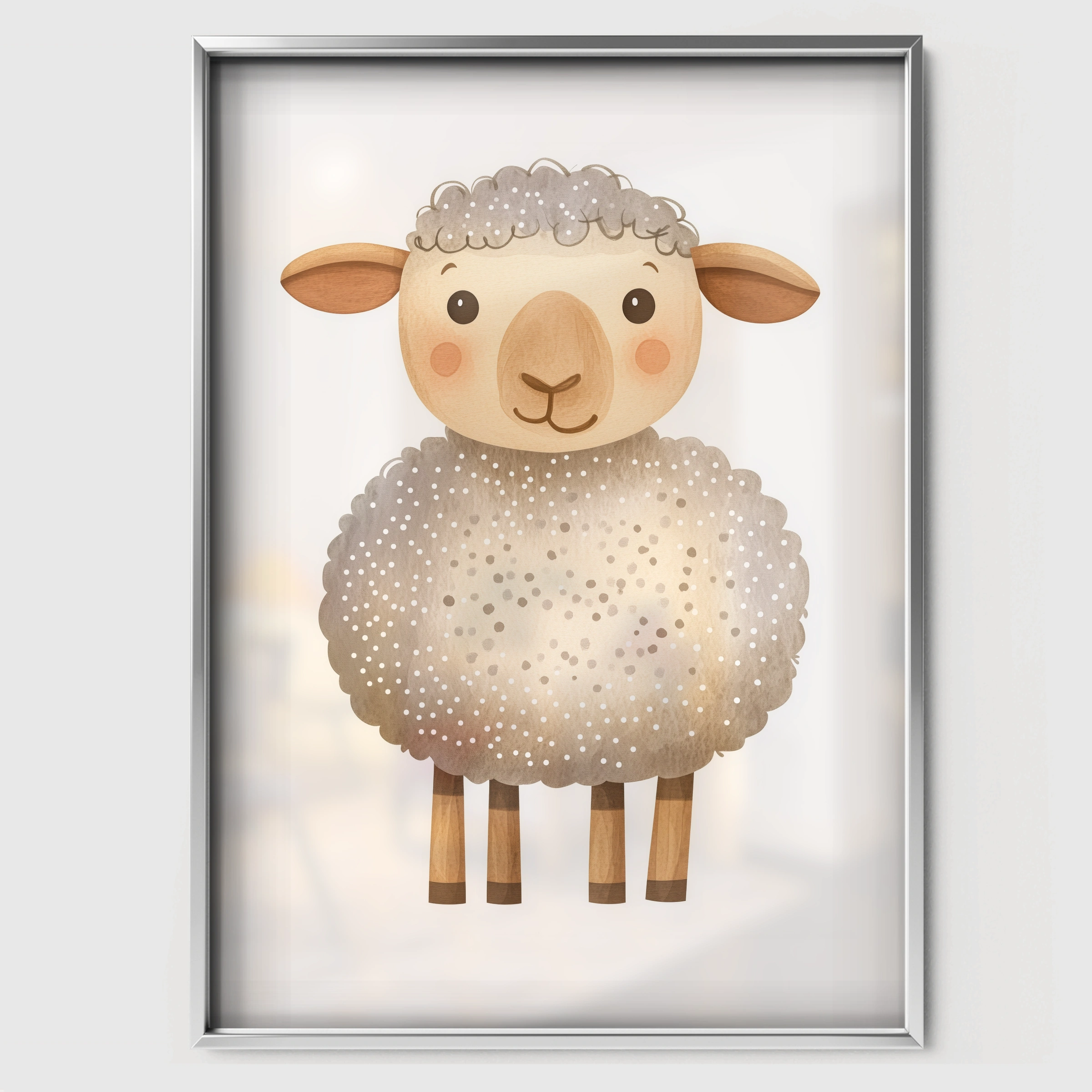 Fluffy Sheep Nursery Print - white framed nursery wall art print