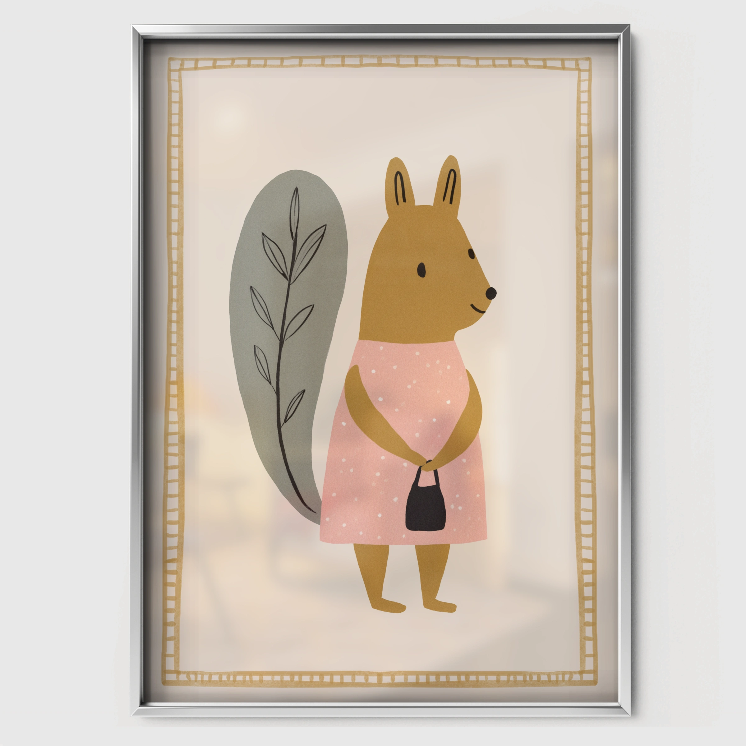 Fluffy Squirrel Nursery Print - white framed nursery wall art print
