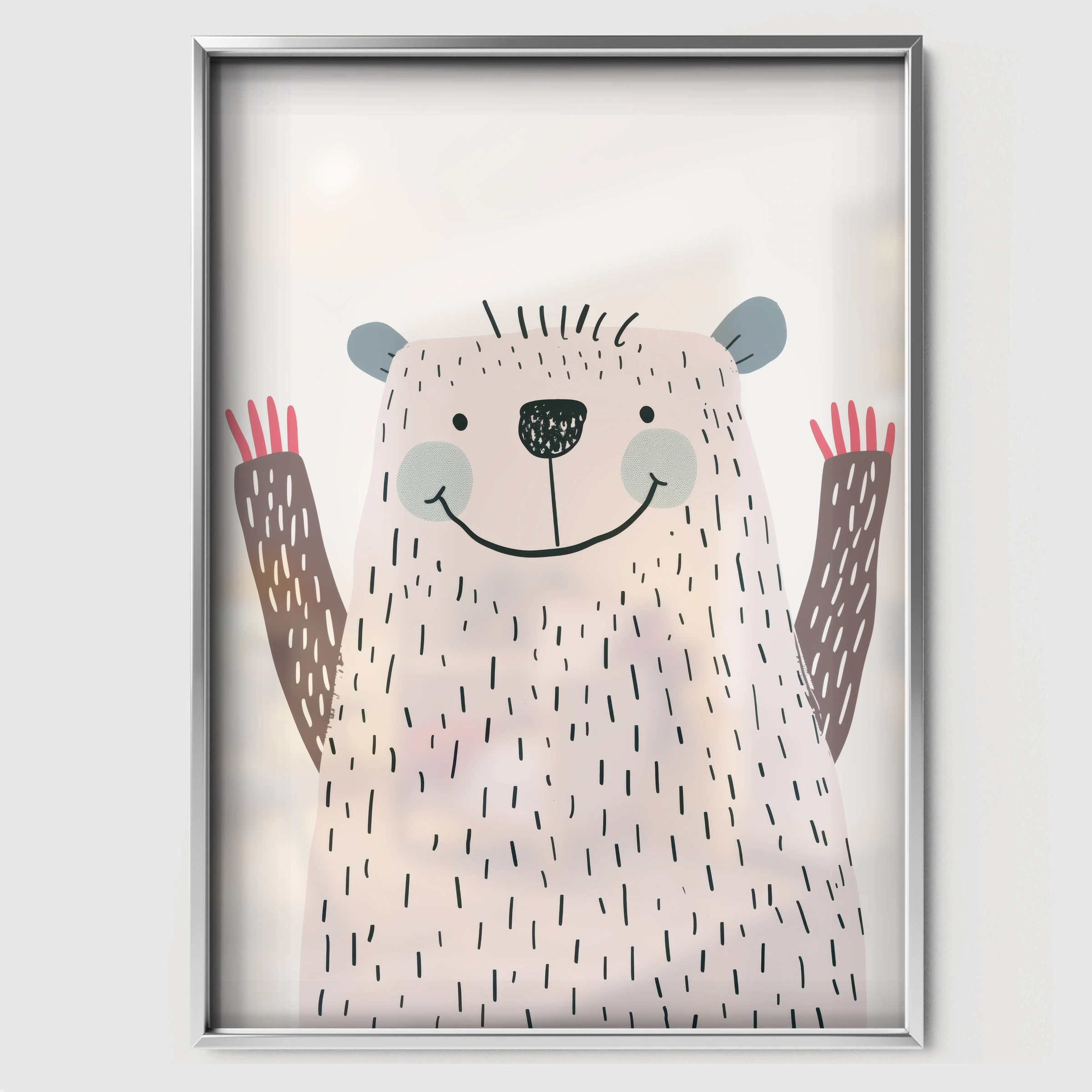 Fluffy White Bear Nursery Print - white framed nursery wall art print