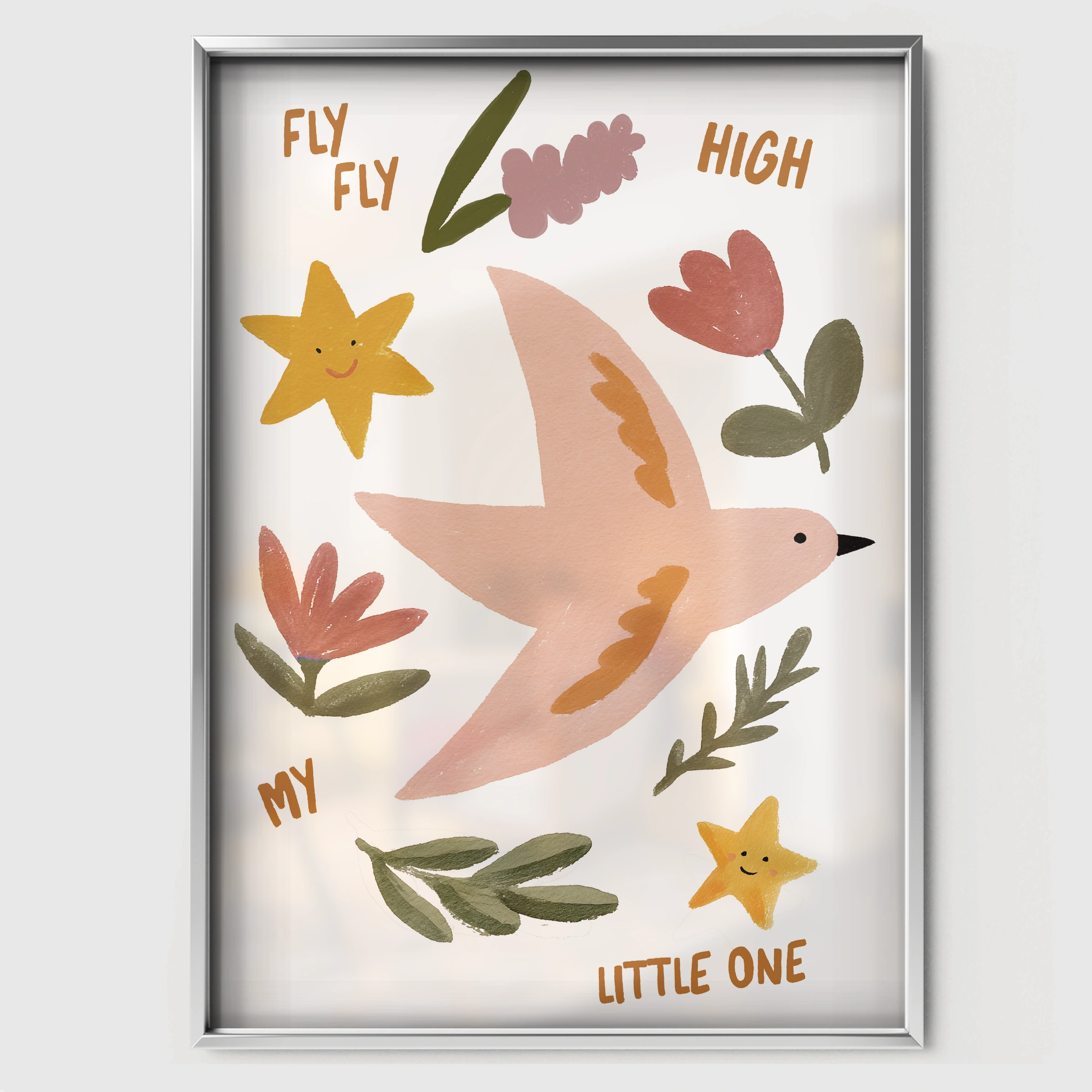 Fly Fly High Nursery Print - white framed nursery wall art print