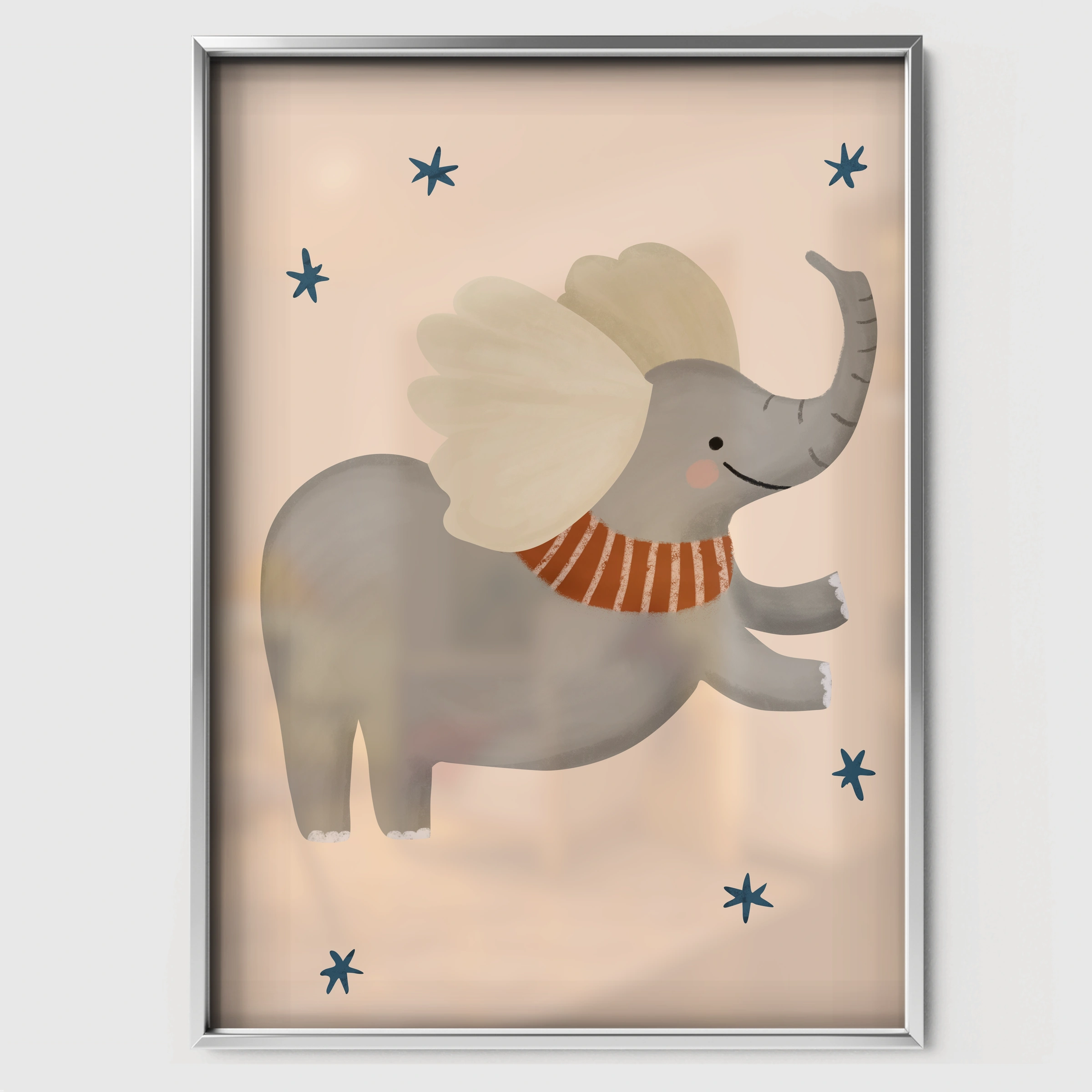 Flying Elephant Nursery Print - white framed nursery wall art print