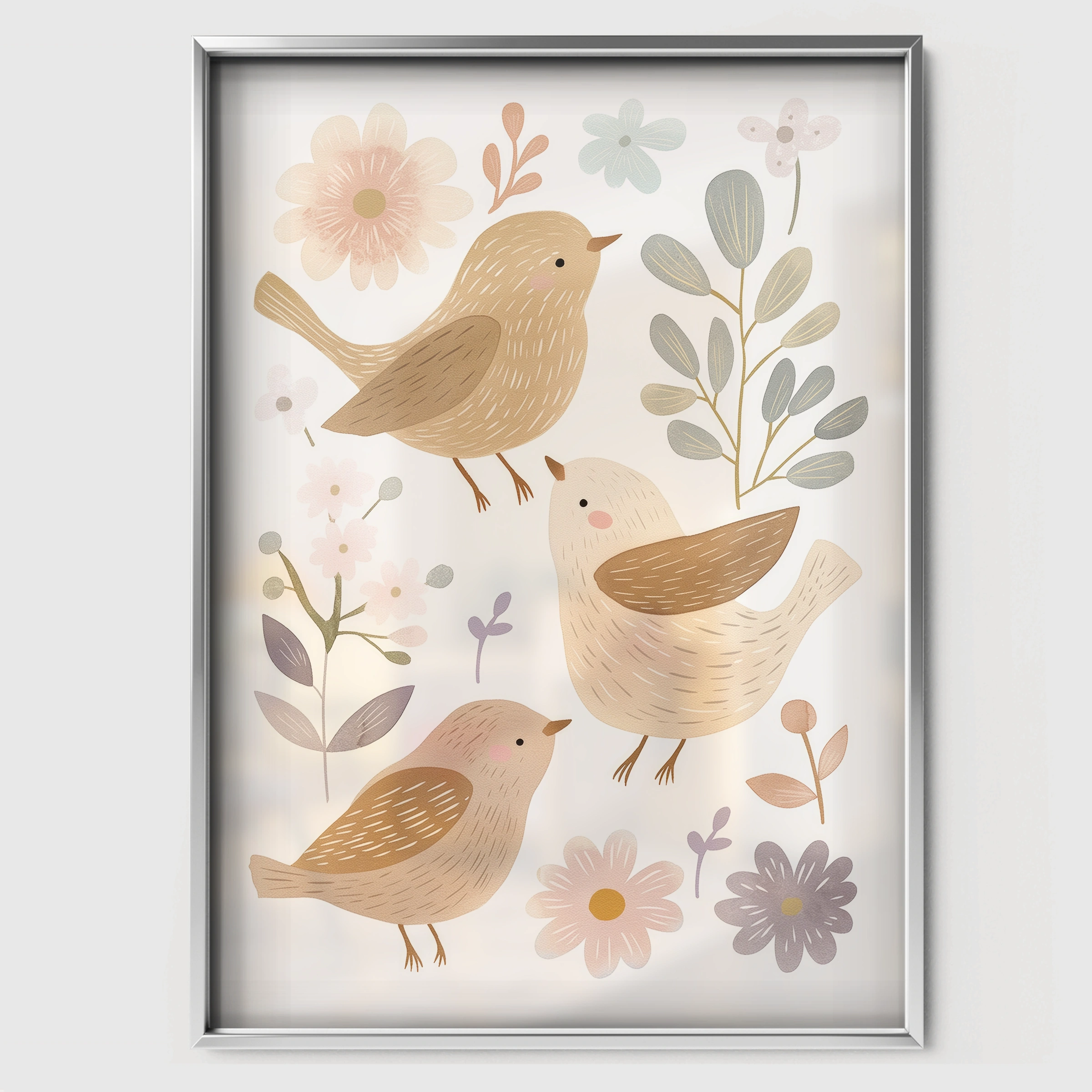 Folk Bird Nursery Print - white framed nursery wall art print
