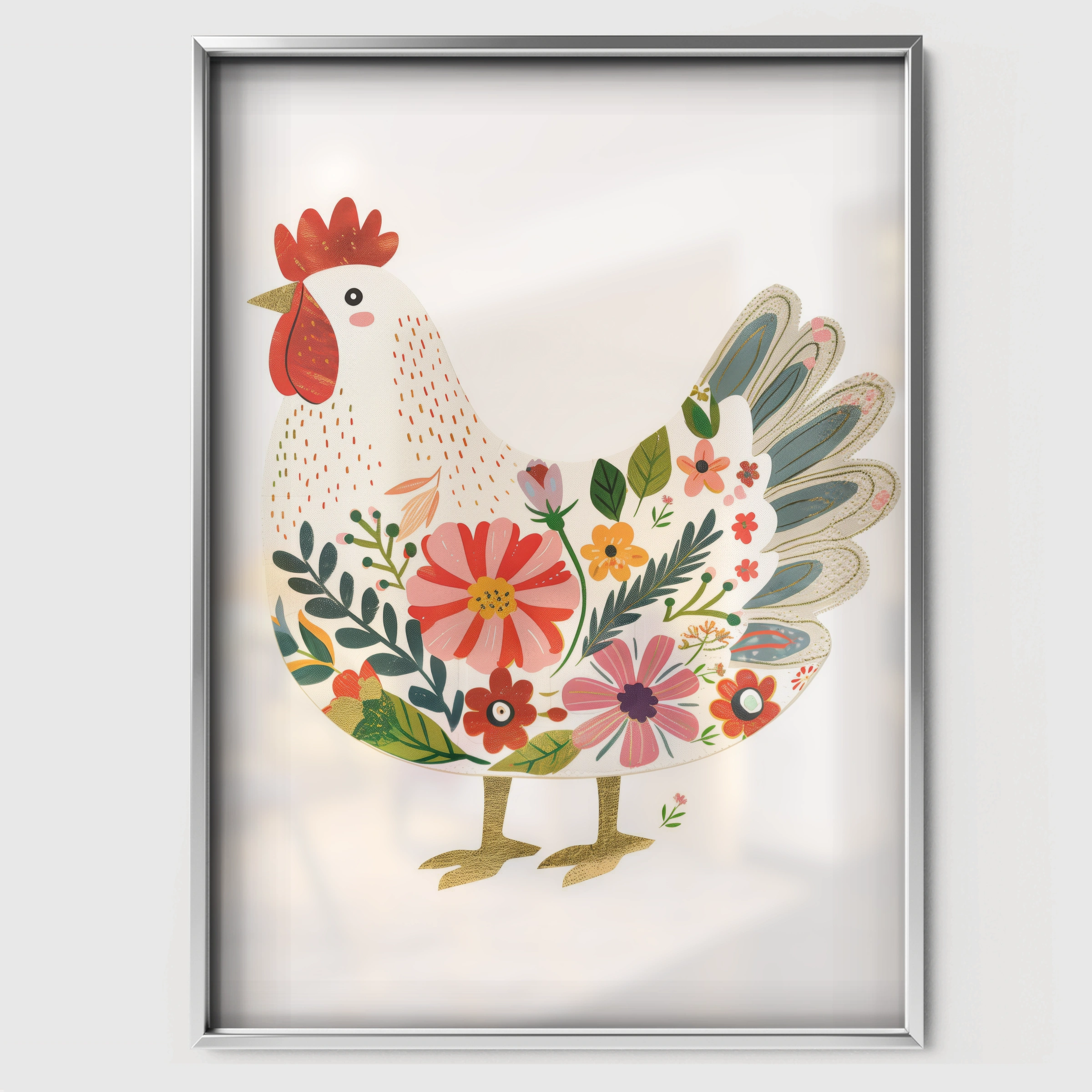 Folk Hen Nursery Print - white framed nursery wall art print