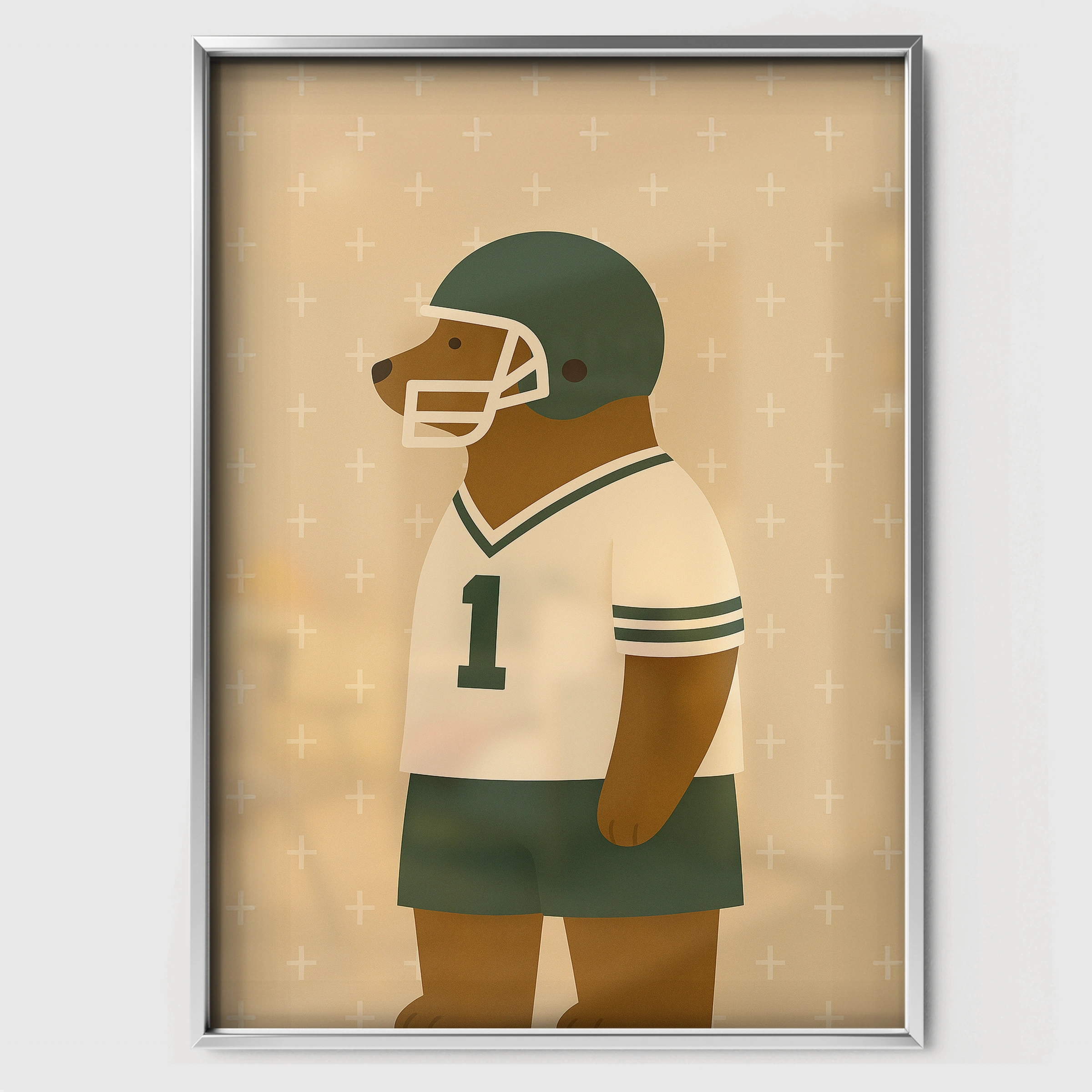 Football Bear Nursery Print - white framed nursery wall art print