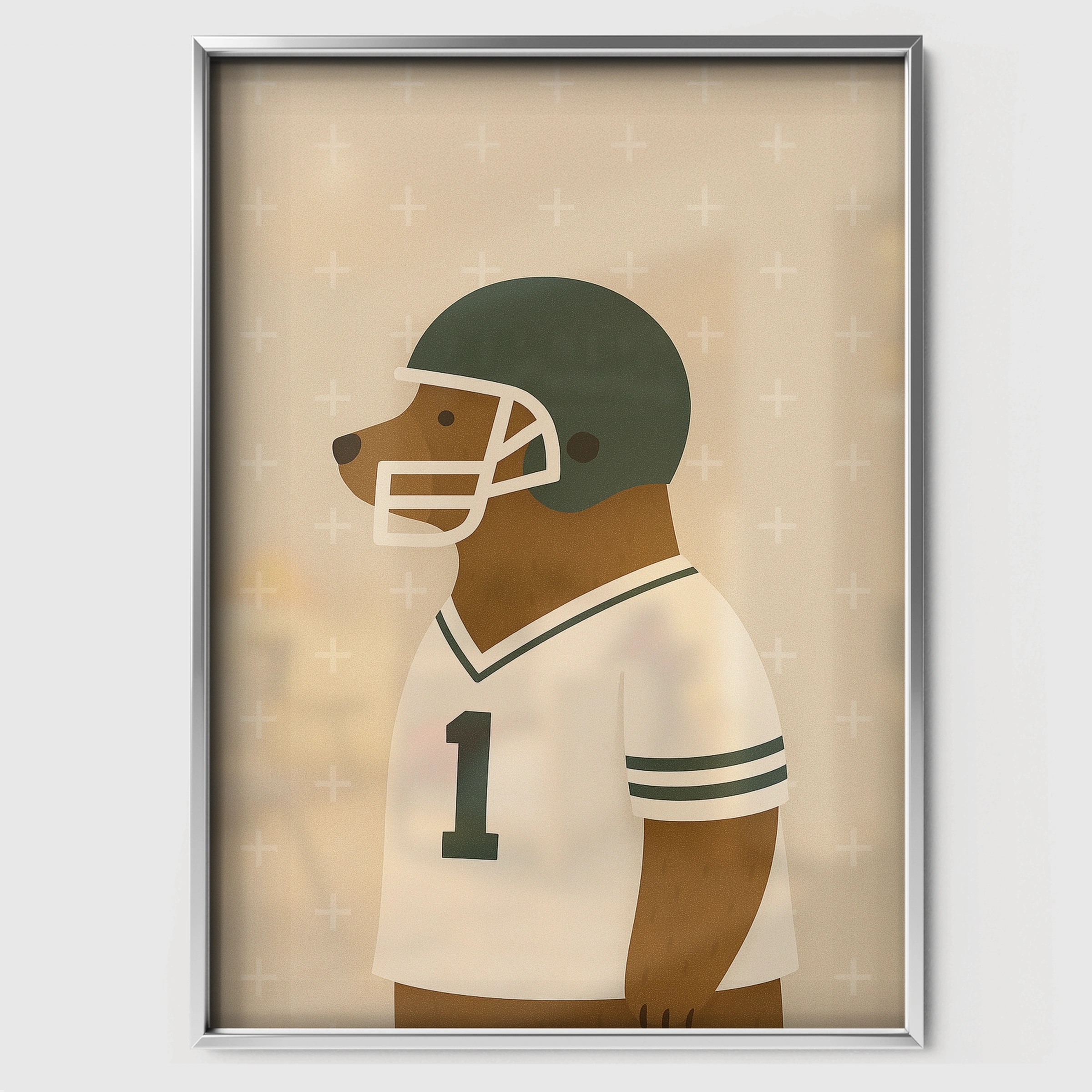 Football Dog Nursery Print - white framed nursery wall art print