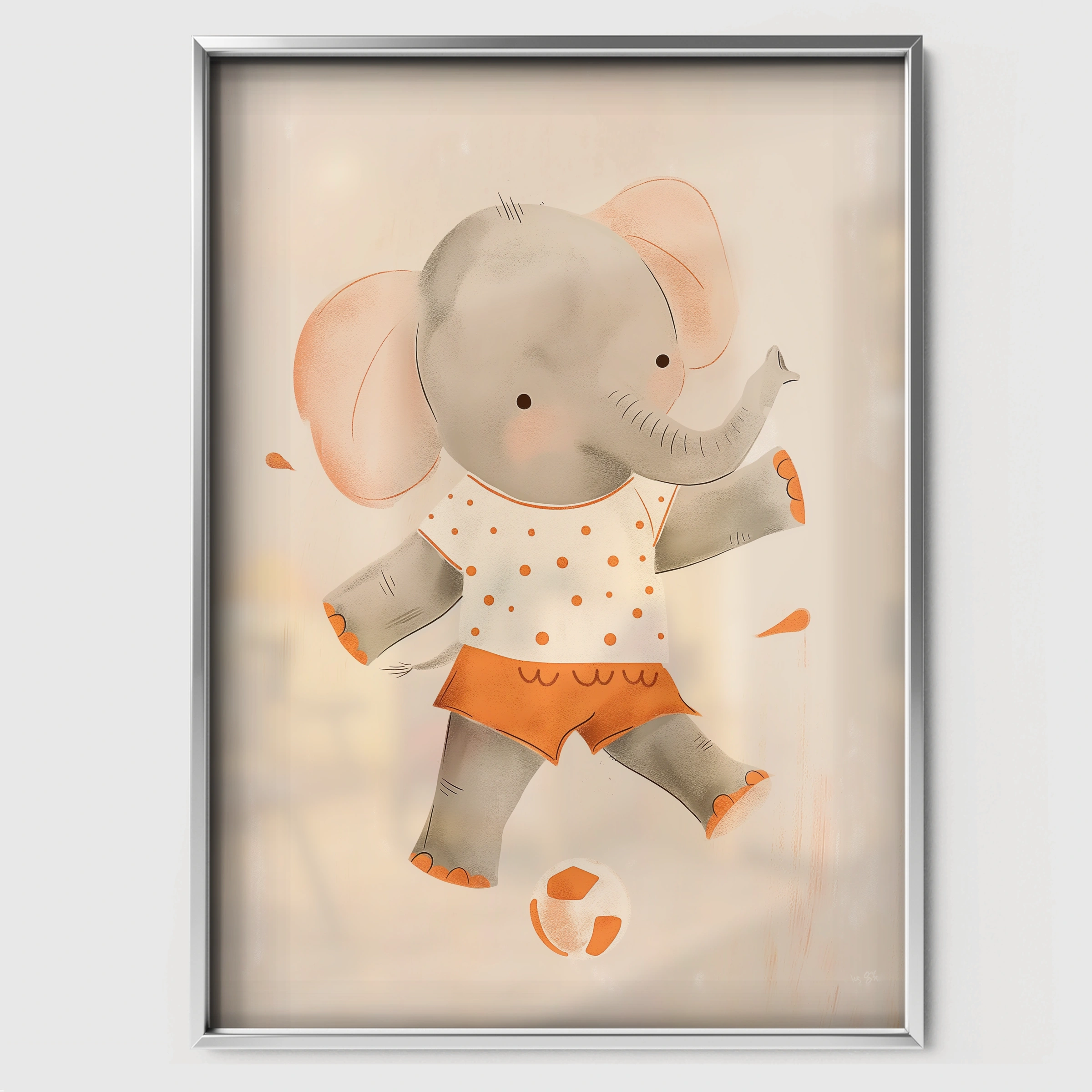 Football Elephant Nursery Print - white framed nursery wall art print