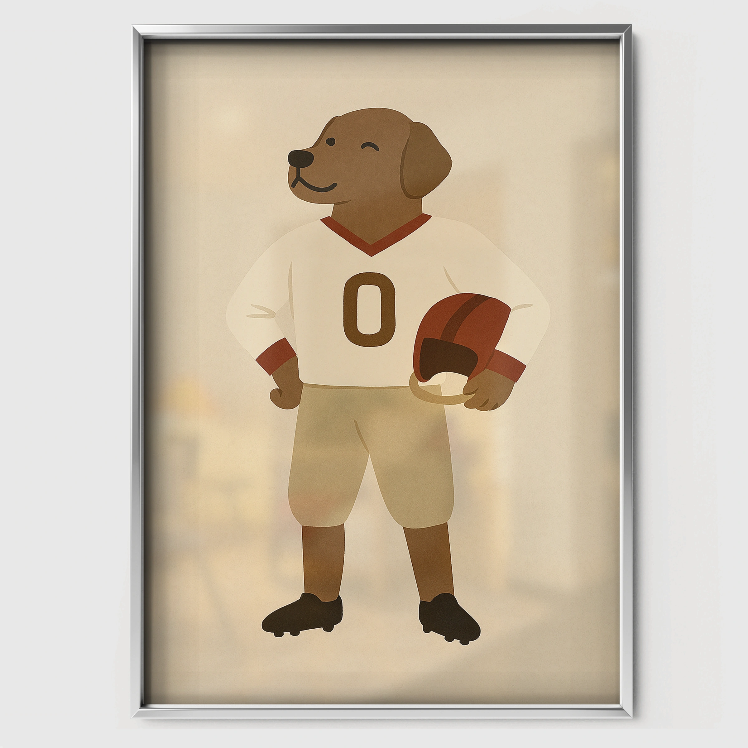 Football Player Dog Nursery Print - white framed nursery wall art print