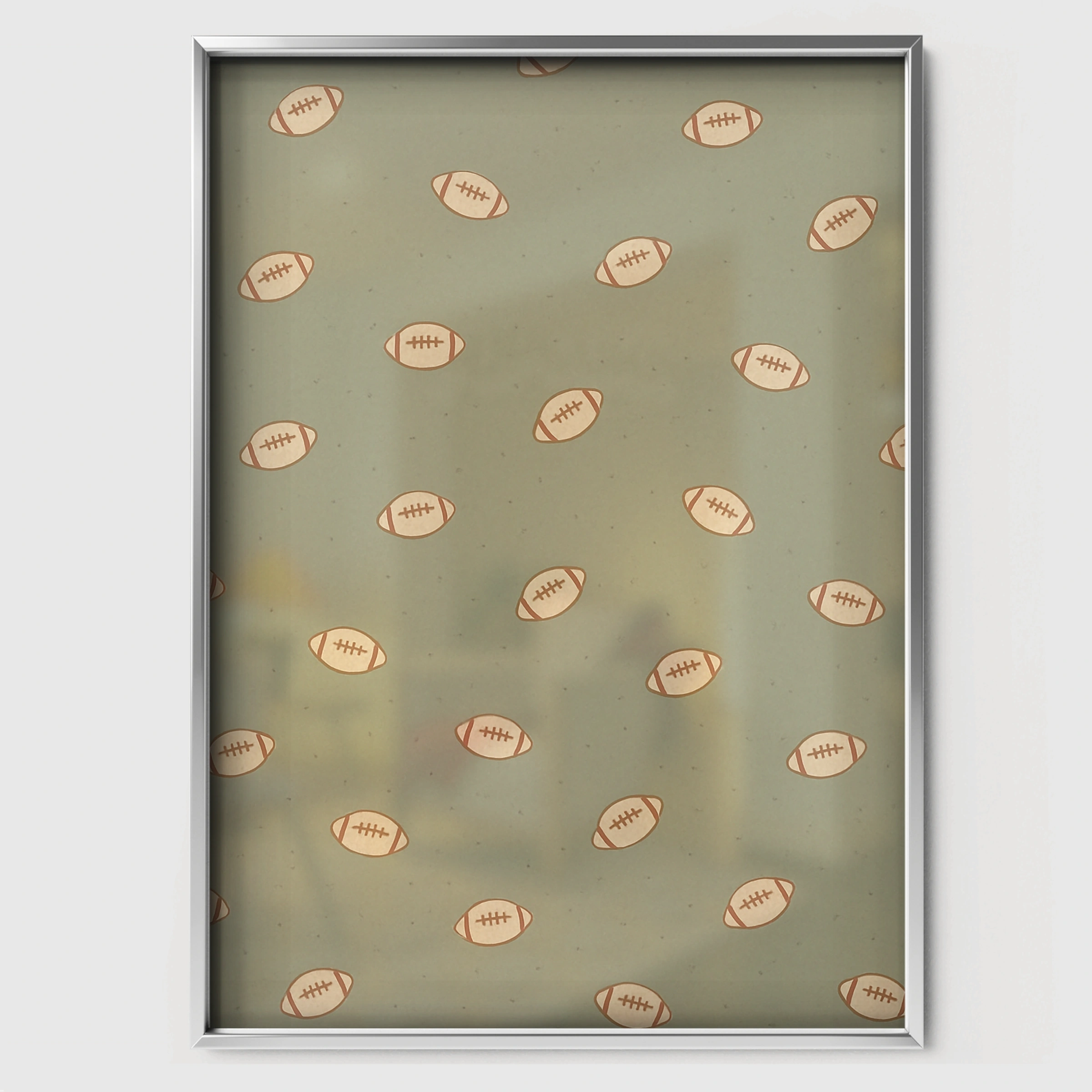Footballs Pattern Nursery Print - white framed nursery wall art print